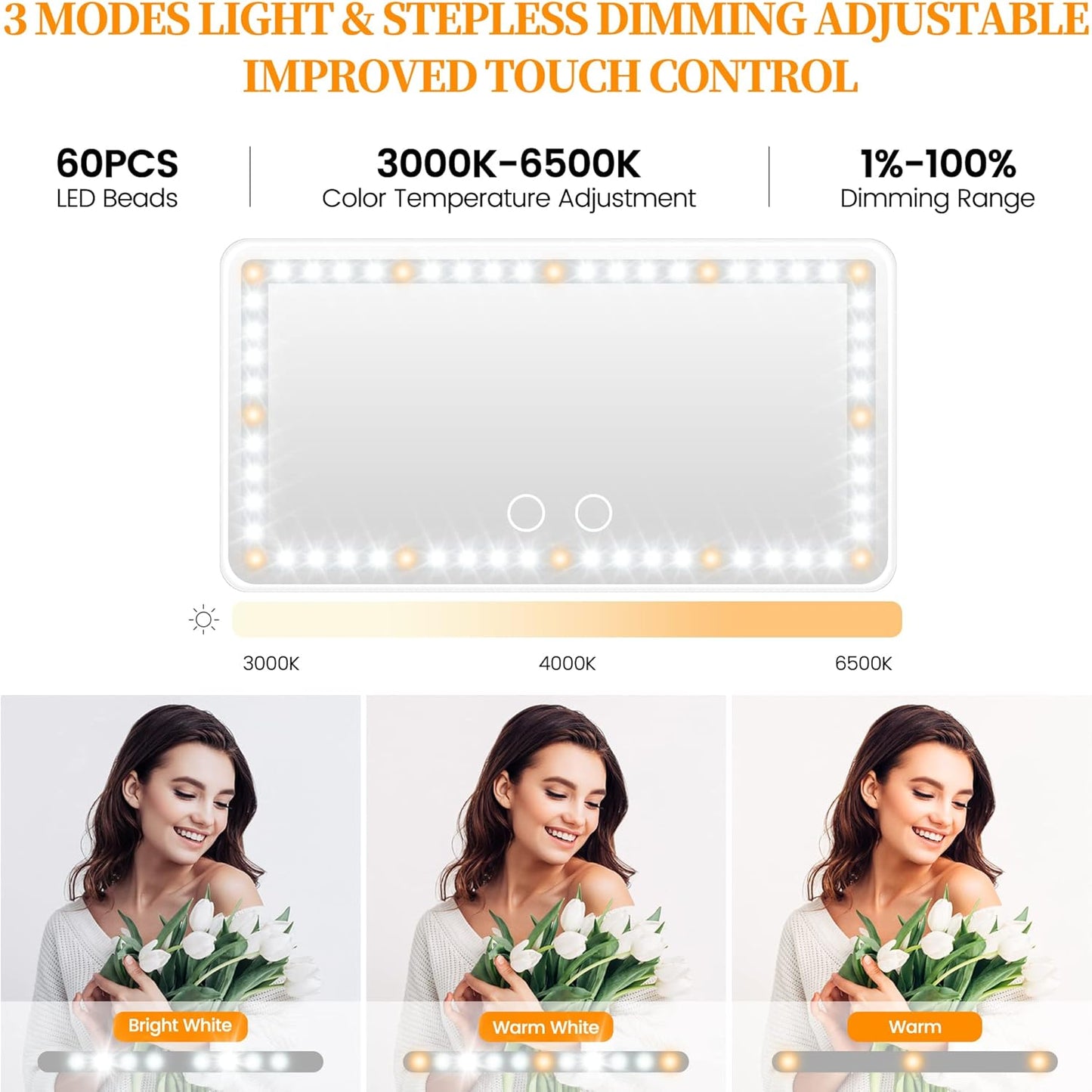 Car Sun Visor Vanity Mirror with Lights, 2 Pcs Rechargeable Car Makeup Mirror Accessories, Birthday Gifts for Women Girl, 3 Light Modes, Dimmable Touch Led Screen, Universal for Car Truck