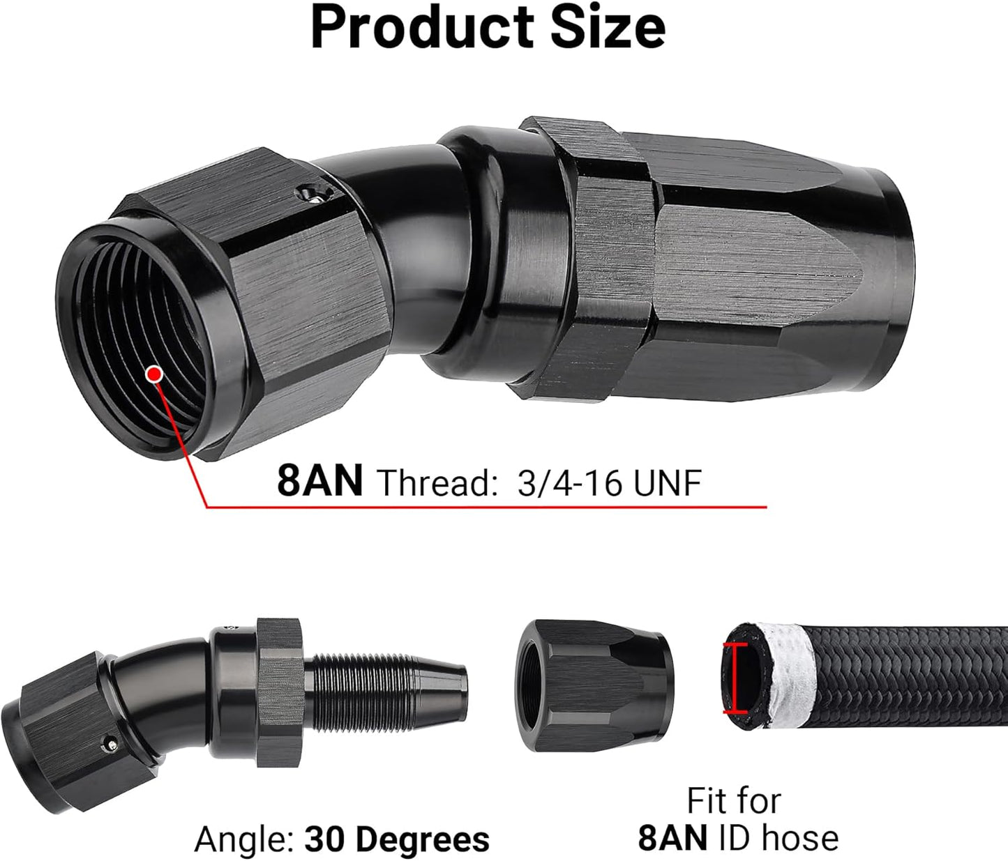 EVIL ENERGY 8AN 30 Degree One Piece Full Flow Hose End Fitting Swivel For CPE Braided Hose