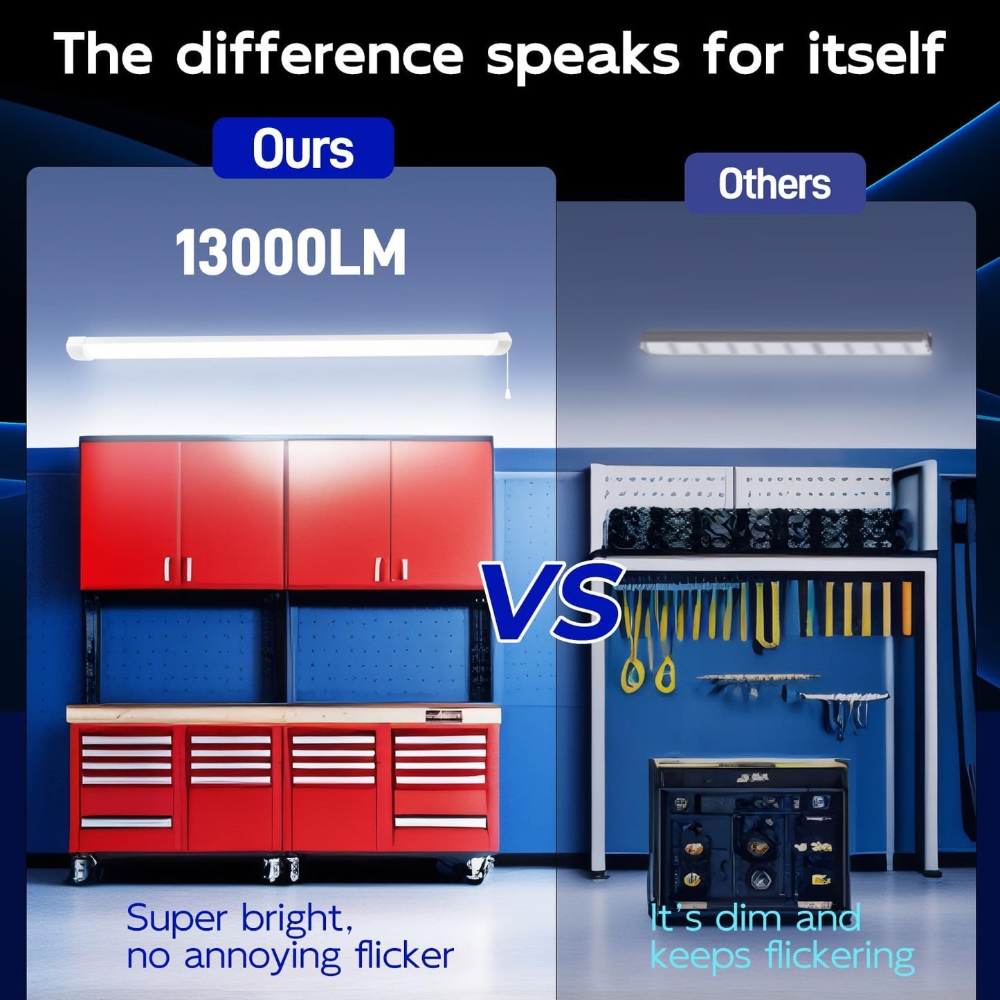 hykolity 4FT 120W LED Shop Light Linkable, 13000lm(400w Equivalent), 5000K Utility Shop Lights for Garages, Workshops, Basements, Hanging or Flush Mount, with Power Cord and Pull Chain, ETL, 4 Pack