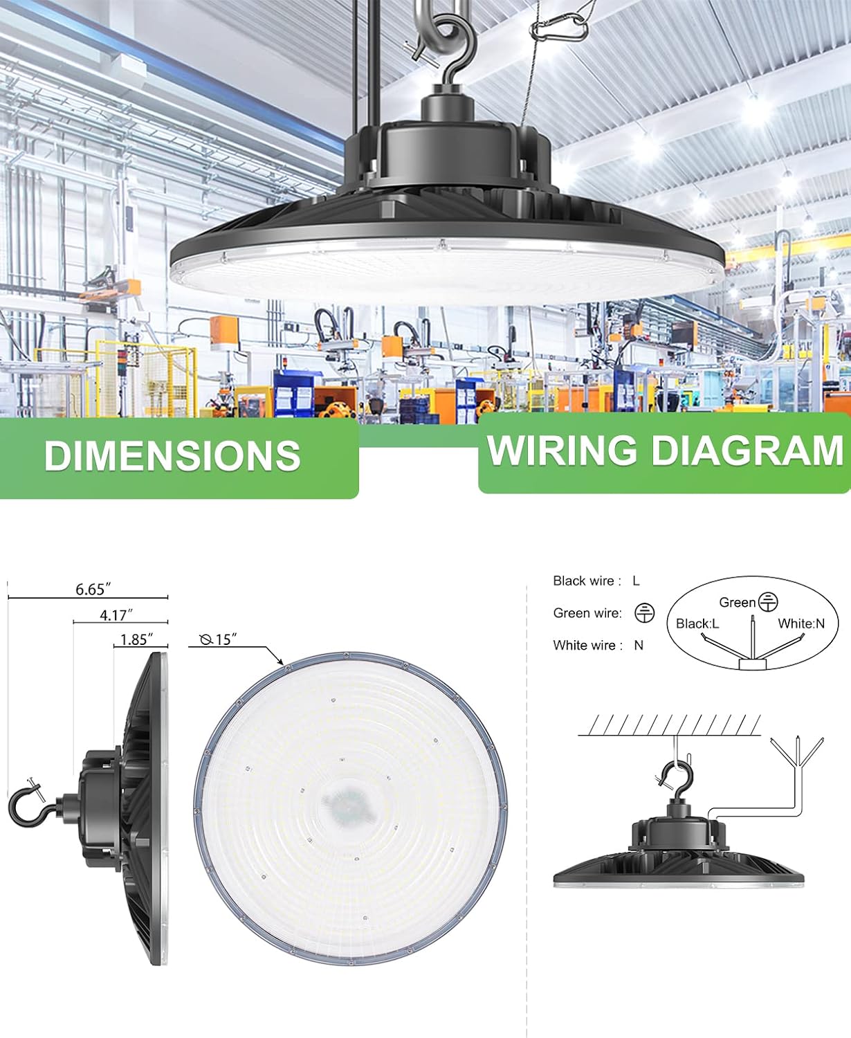 240W/200W/150W UFO LED High Bay Light, UL & DLC Listed 5000K Daylight 33600LM, 0-10V Dimmable, AC100-277V, IP65 Waterproof Commercial Bay Lighting Fixture for Warehouse Workshop(3 Pack)