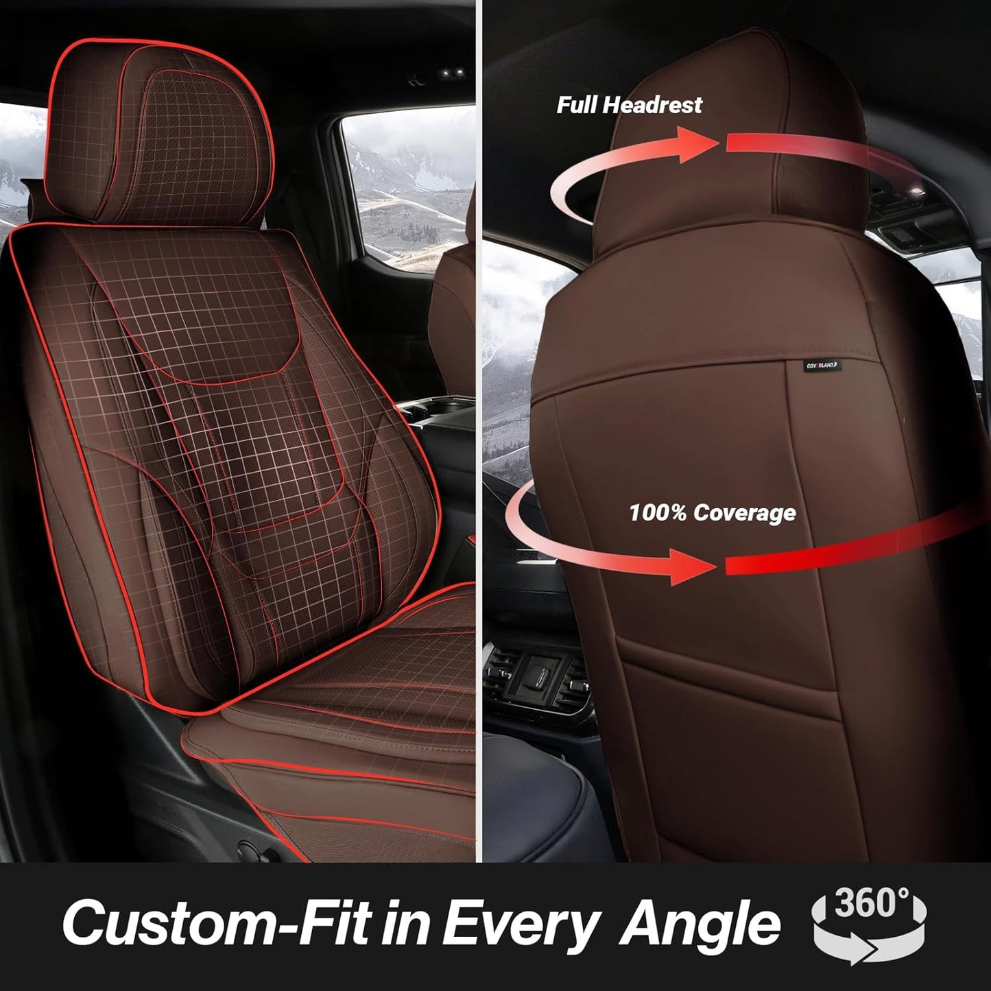 Coverland Custom Car Seat Covers Compatible with 2016-2025 Titan King Cab - Premium Leather Non-Slip Memory Foam Waterproof Cover Interior Protector Full Set-Dark Brown [See Size Chart-Size X121]