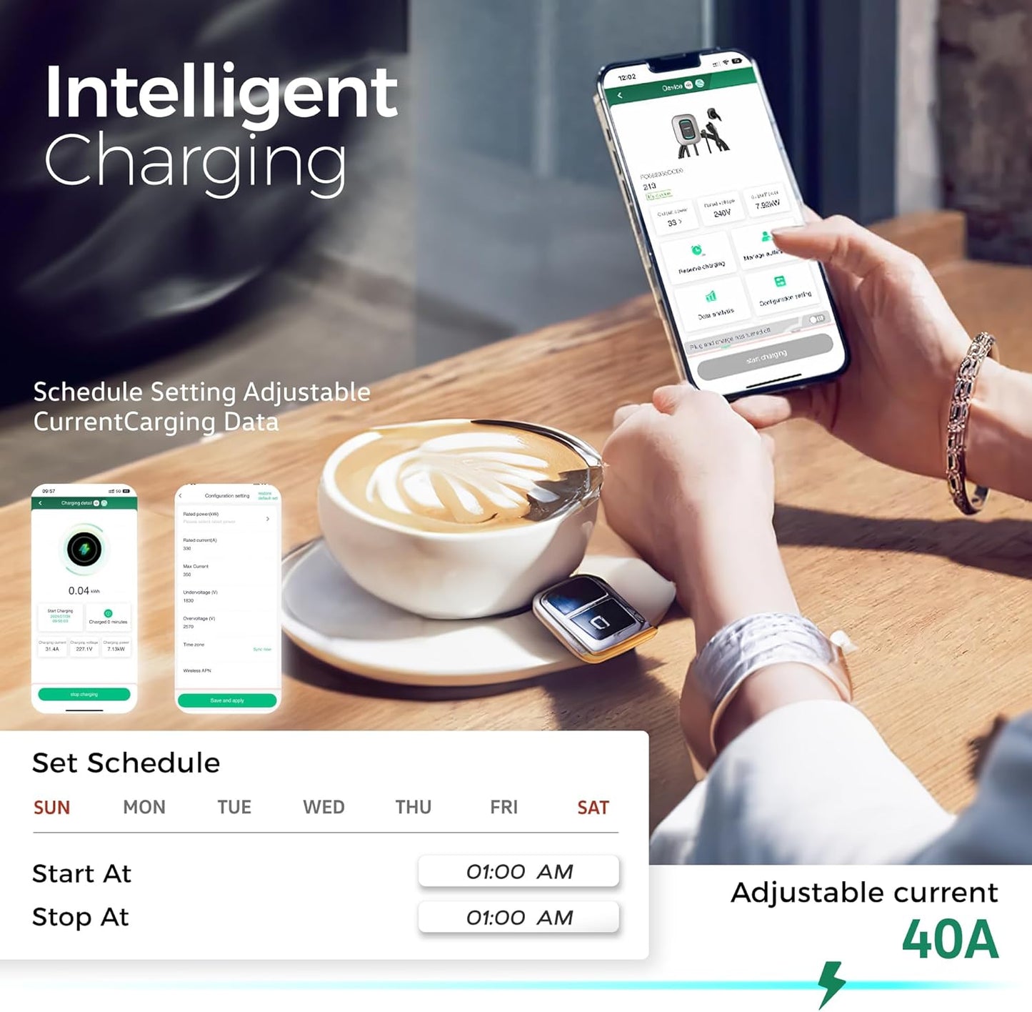 EV Charger Level 2, TESSAN 40A/240V Electric Vehicle Charing Station, Smart EV Chargers Equipment App Control Wi-Fi （Only 2.4Ghz）& Bluetooth 25ft Cable with NEMA 14-50 Plug for Indoor Outdoor Home