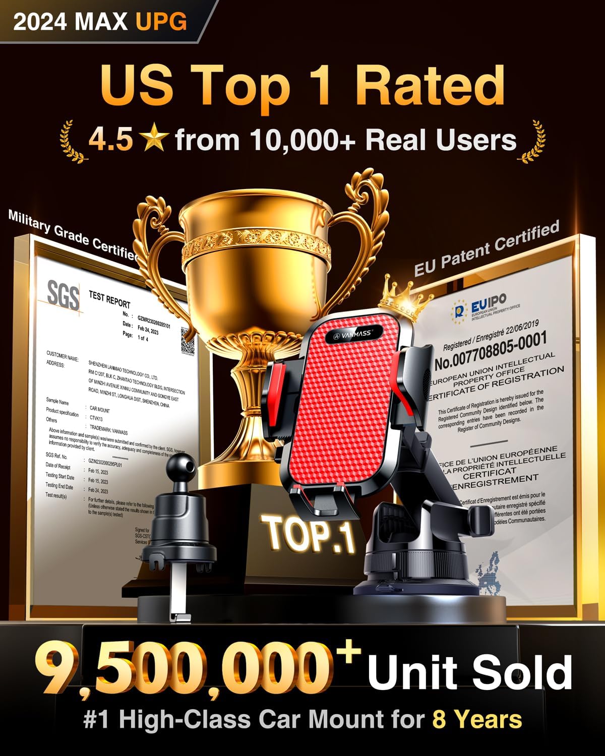 VANMASS [True Military-Grade] Car Phone Holder [Best Suction & Clip] Cell Phone Mount for Dashboard Windshield Vent Truck Cradle Dash Stand for iPhone 15 Pro Max 14 13 12 Android, Red