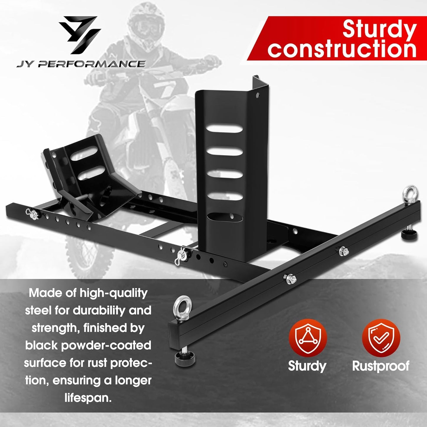 JY PERFORMANCE Motorcycle Wheel Chock, Universal Heavy Duty Front Wheel Stand for Trailer, Cruiser, Sports & Dirt Bikes, 1800 lb Capacity Adjustable Wheel Stand for 15"-22" Wheels