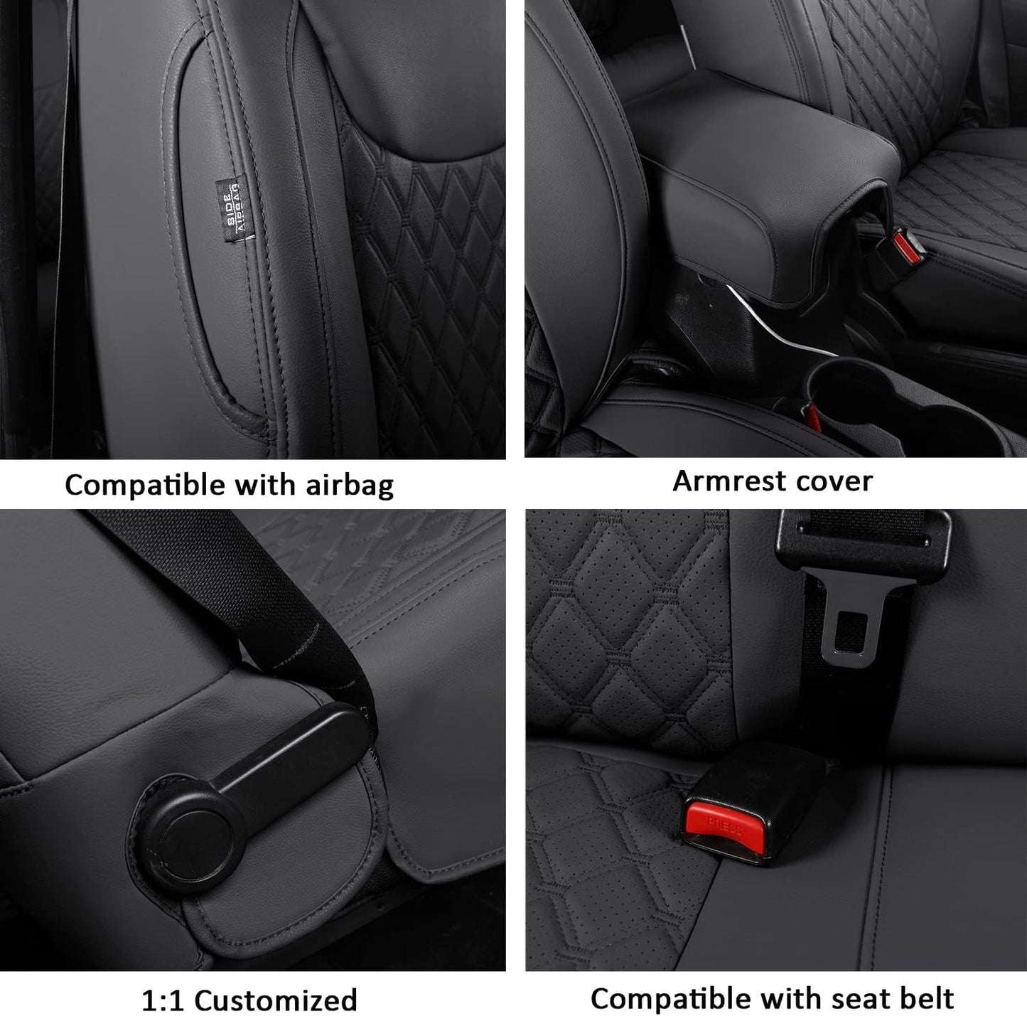 GIANT PANDA Customized Full Set Car Seat Covers for Jeep Wrangler 2 Door JK Sport Sahara Rubicon Freedom Willys Wheeler 2013 2014 2015 2016 2017, Faux Leather - (Black)