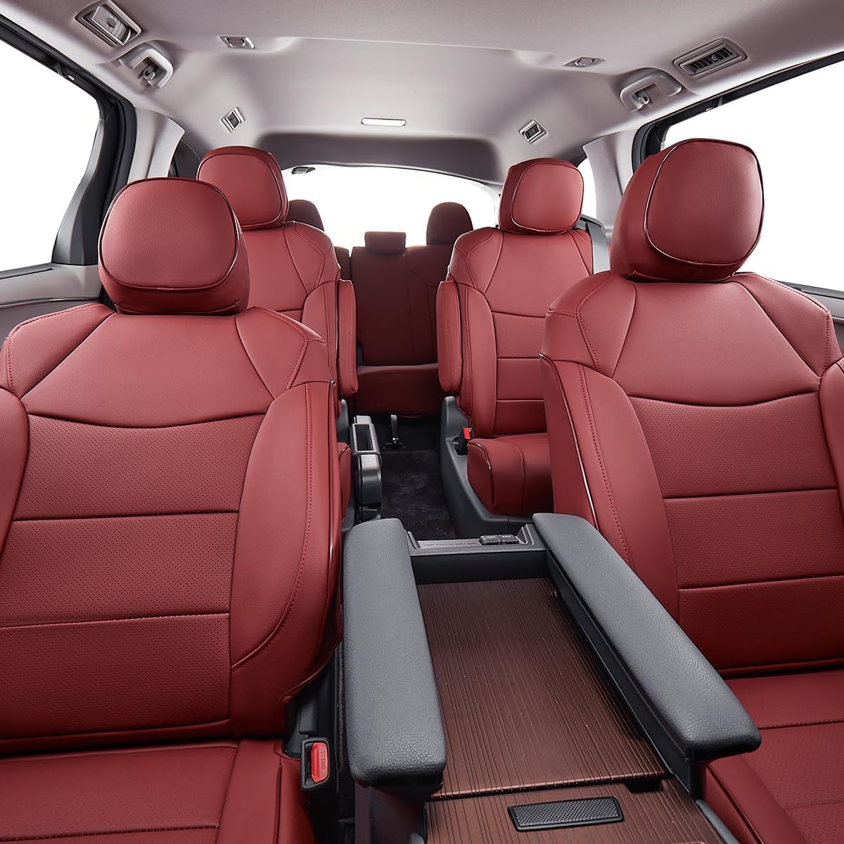 EKR Sienna Seat Covers for 2011-2020 Toyota Sienna LE,XLE, SE,XLE Premium 2nd Row 4/2/4 Split,8 Seats,Waterproof Car Seat Cover Full Set,Car Seat Protectors- Three Row,Leather (Burgundy)