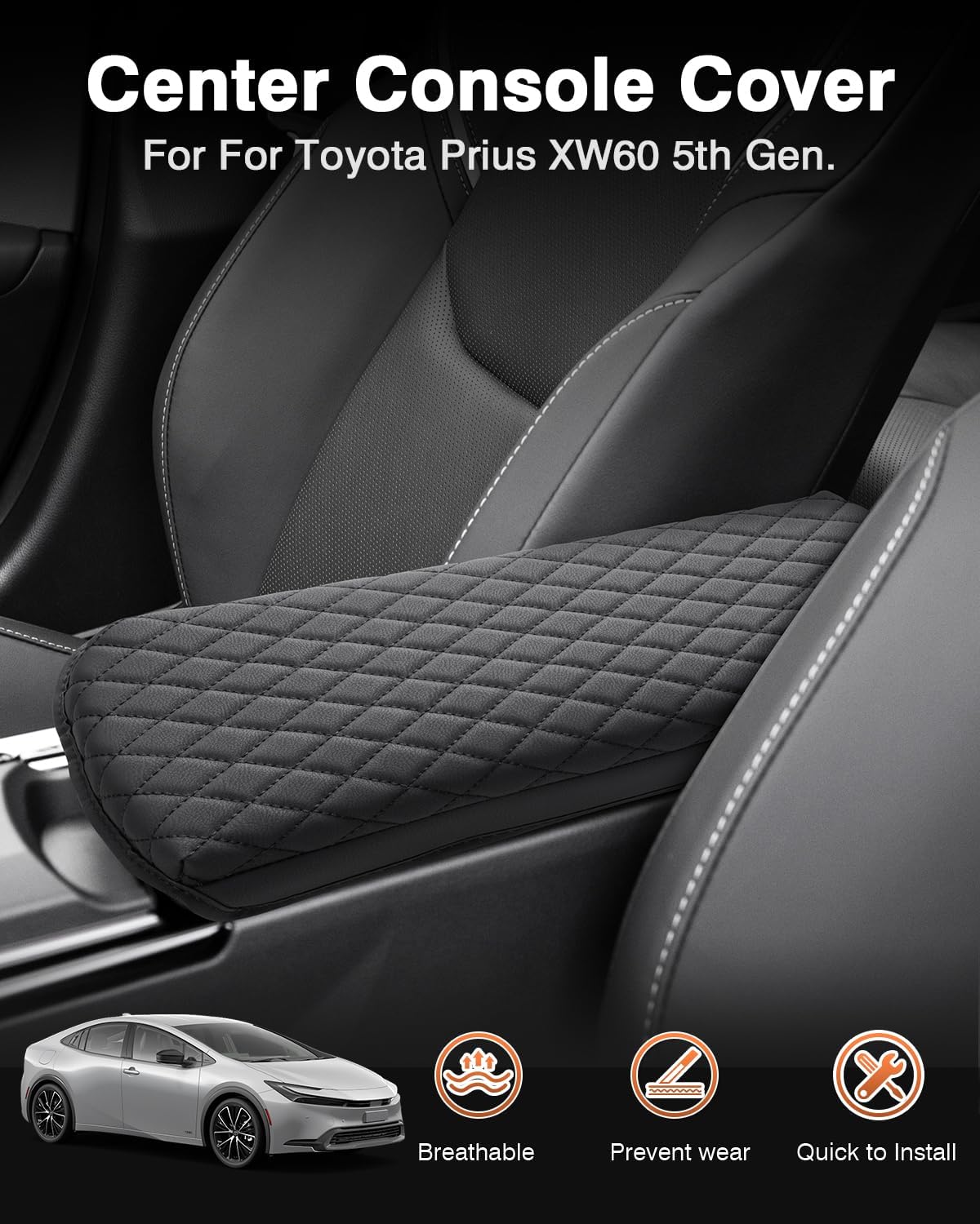 Shademax Custom for 2023 2024 2025 2026 Toyota Prius Center Console Cover Armrest Cover Cushion Pad Cover 2025 Prius XW60 5th Accessories Middle Console Arm Rest Protector PU Leather Anti-Scratch