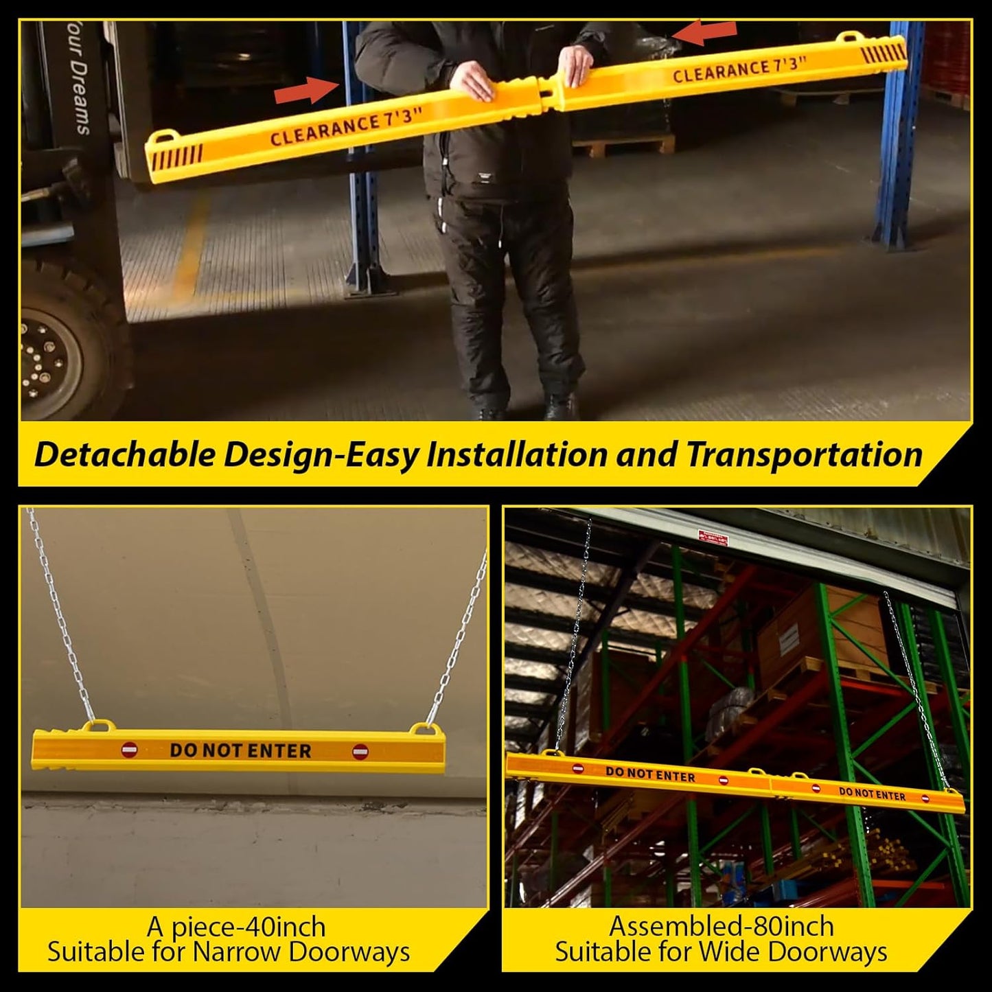 ClearanceGard 80″ x 4″ Clearance Bar Kit with 2m Height Lettering – Yellow & White Reflective Tape – Plastic Material – Ideal for Underground Garages, Tunnels, Underpasses, and Drive-Thru Canopie