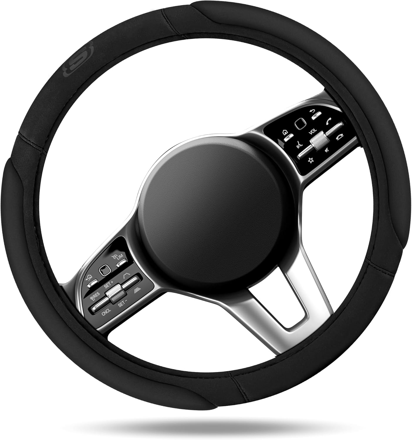 Skechers Steering Wheel Cover, Memory Foam Car Steering Wheel Cover,14.5-15inch Anti-Slip Safety Comfortable Desgin, Universal Accessory for Diverse Cars, Truck,SUV (Black & Black)