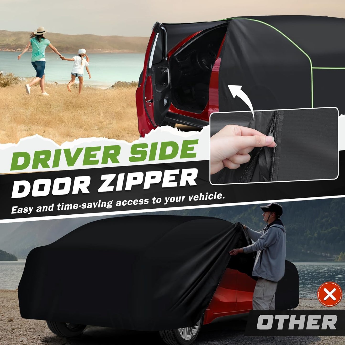 Mixsuper Liner Car Cover for Ford F-150 F-250 F-350 2001-2026 (Only for 5.5Ft Bed), 7 Layers Waterproof Car Cover Accessories for F150 F250 F350 with Zipper Door, Windproof Straps, Reflective Strips