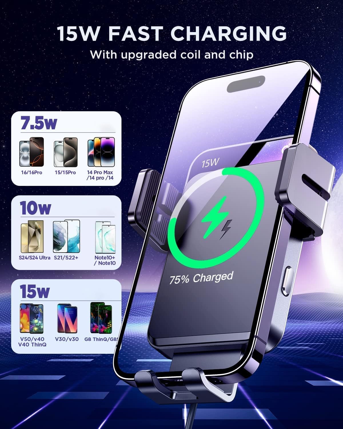 JOYROOM Wireless Car Charger,15W Qi Fast Charging Car Charger Phone Holder Mount, Auto-Clamping Alignment Windshield Dashboard Air Vent Cell Phone Holder for iPhone 16 Pro Max/15 Pro,Samsung S24/S23