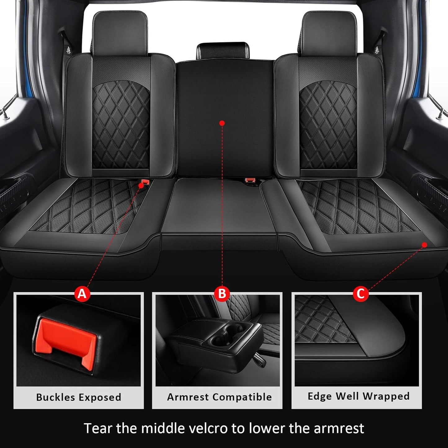 MIROZO Truck Seat Cover for Dodge Ram, Waterproof Ram Seat Cover Compatible with 2009-2025 RAM 1500 2500 3500 Truck Pickup Crew Quad Cab with Split Bench 40/60(Black,Full Set Curved Back)
