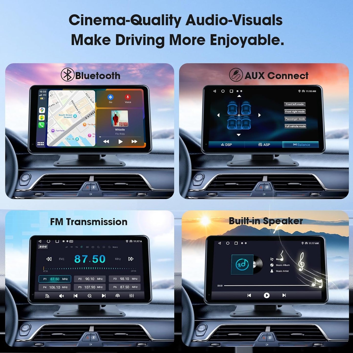 7" Portable Wireless CarPlay & Android Auto Car Stereo with Backup Camera, 7" HD Touch Screen, GPS, Voice Control, Plug & Play for Older Cars - Universal Fit
