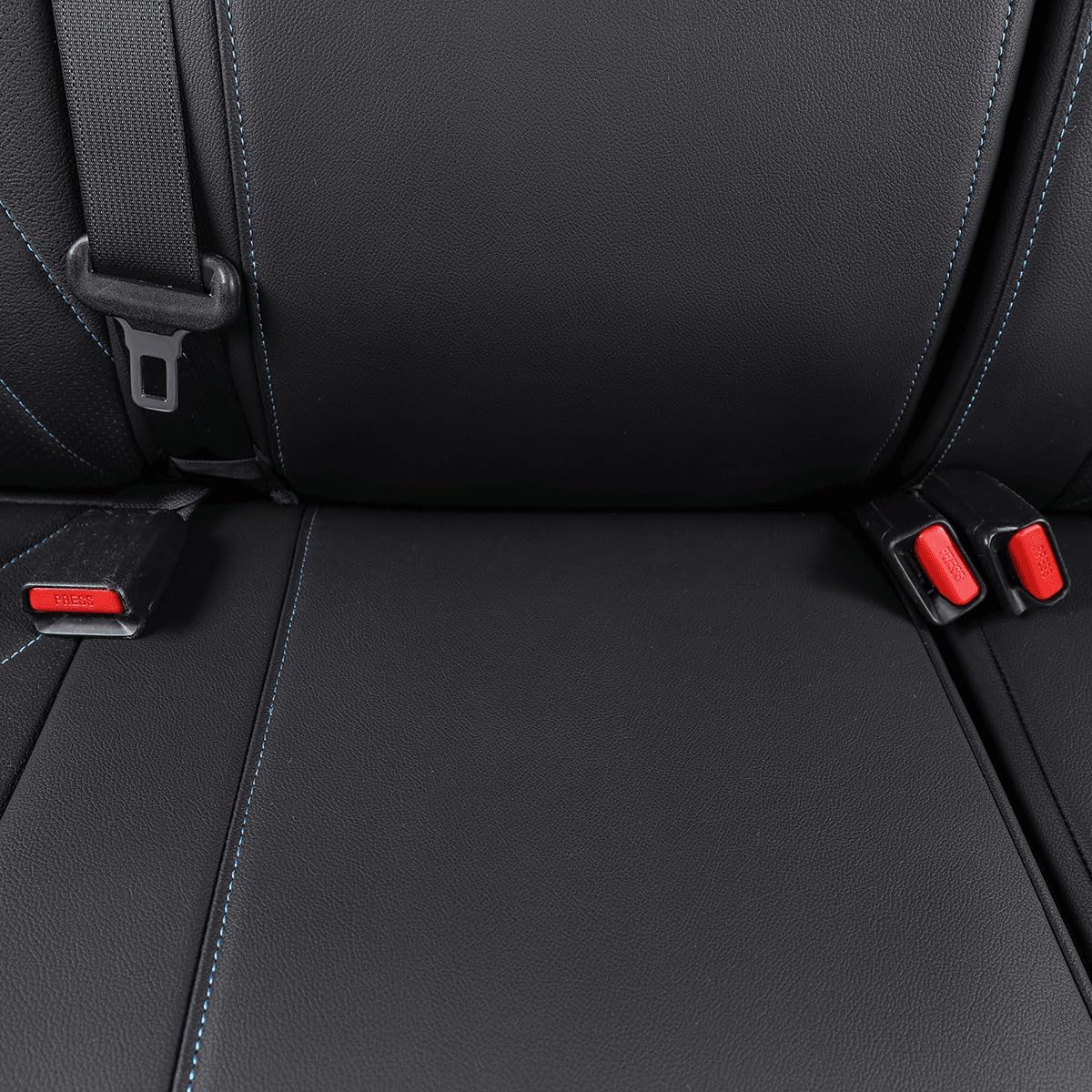 EKR Custom Fit Tacoma Rear Car Seat Covers for Select Toyota Tacoma 2016 2017 2018 2019 2020 2021 2022 2023 Access Cab - Second Row Only,Leather (Black with Blue Trim)