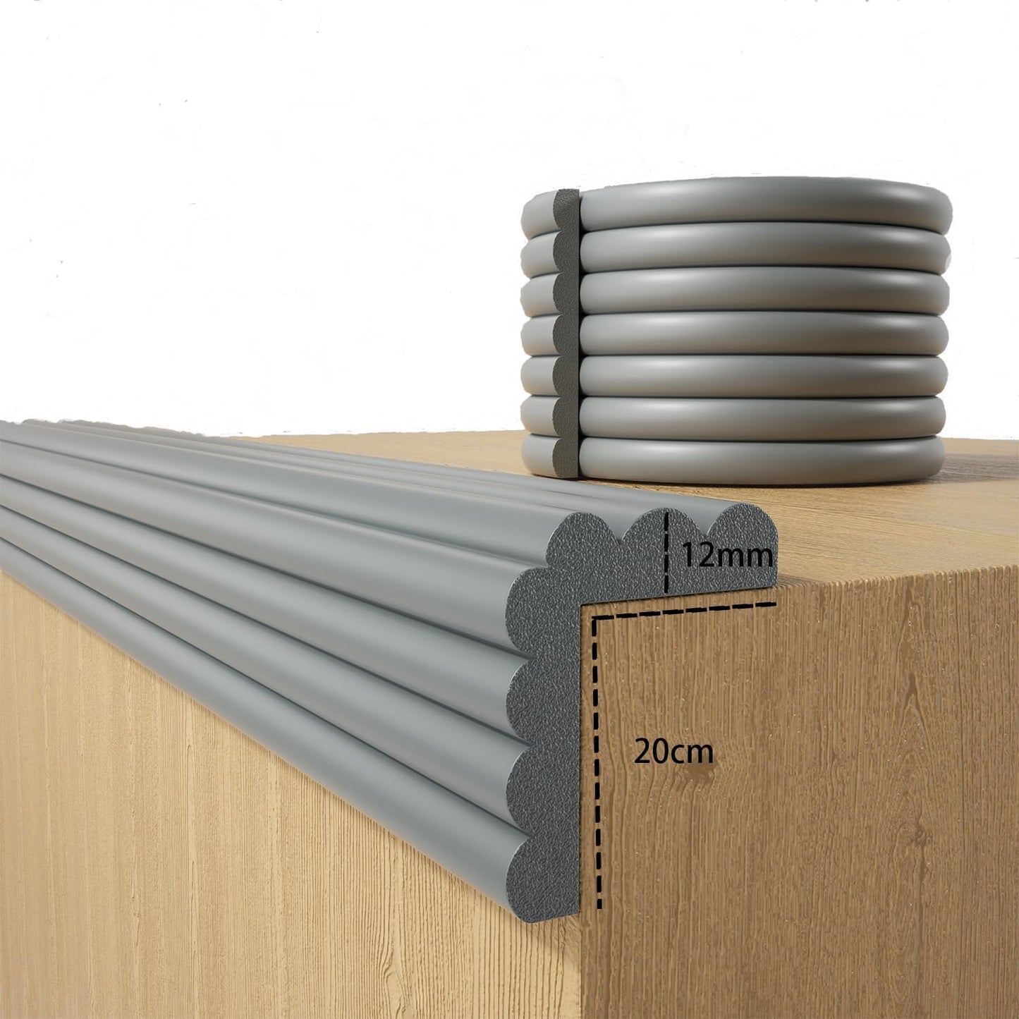 Baby Proofing Wall Corner Protector,Edge Guard Corner Protector,6.56ft Thinken Soft Corner Protectors Pre-Taped Soft Rubber Foam Edge Cushion for Furniture (Gray, 6.56Ft x 7.8" W x 0.47" Th)