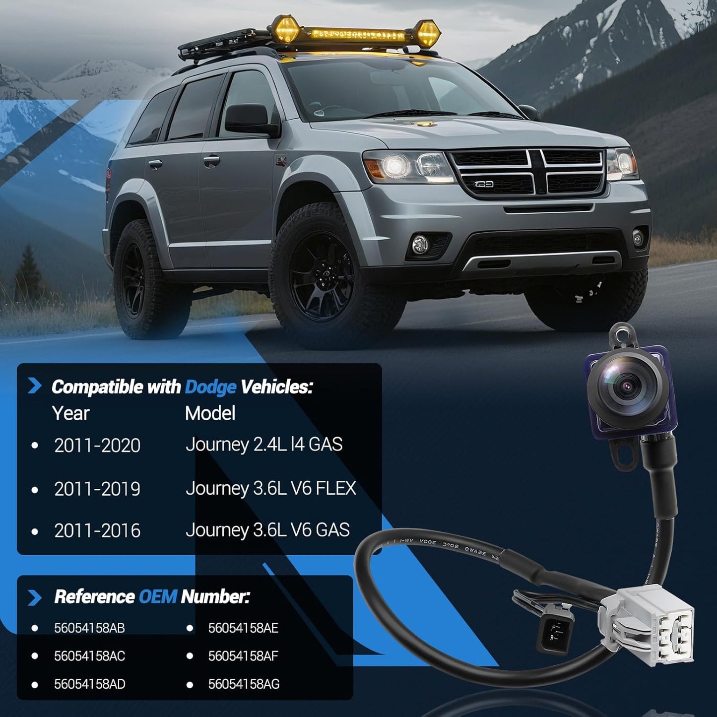 Rear View Backup Camera Compatible with Dodge Journey 2011-2020 Park Assist Camera Replaces# 56054158AB 56054158AC 56054158AD 56054158AE 56054158AF