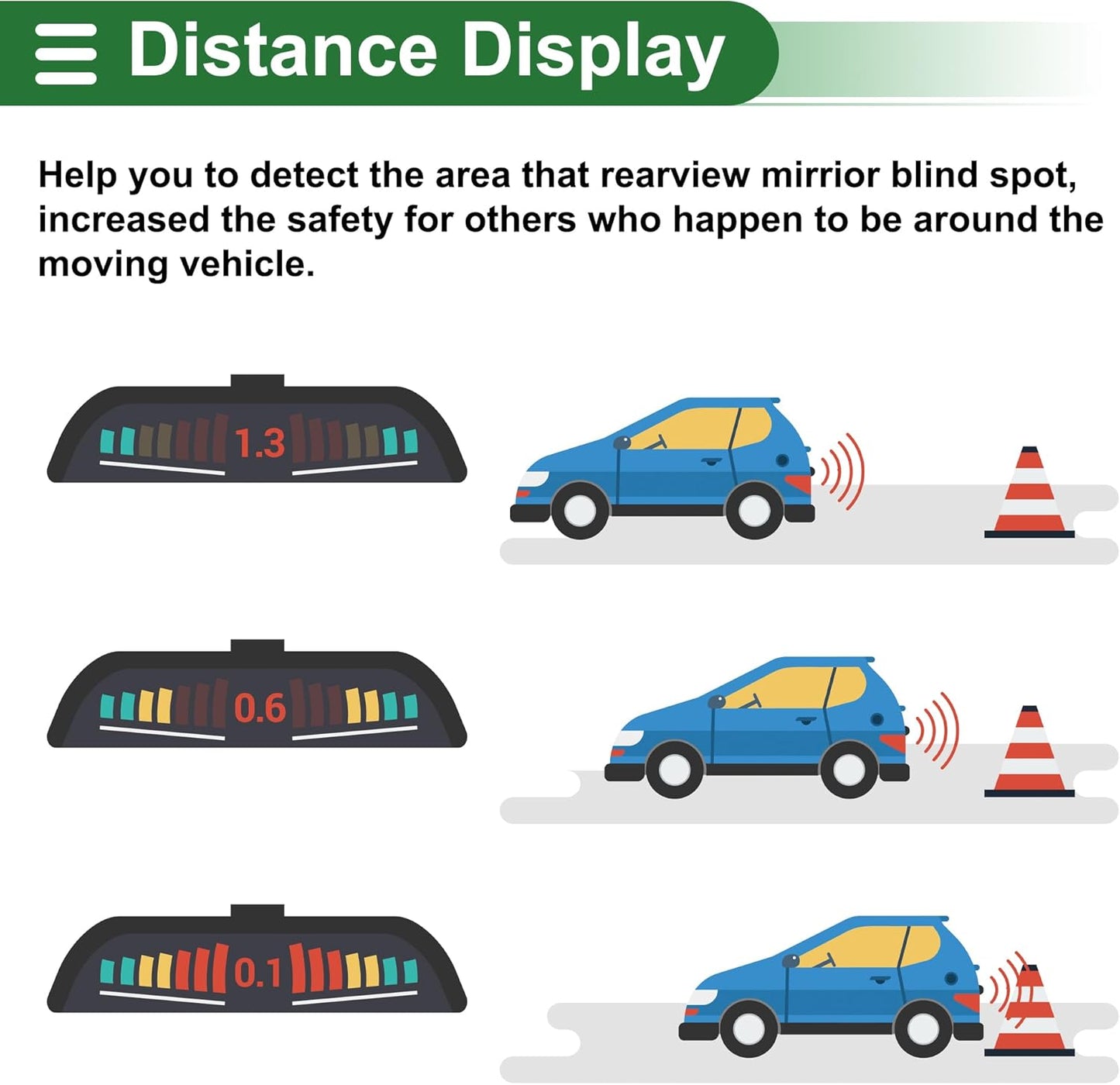 Motoforti Universal Car Auto Vehicle Reverse Backup Radar System Reverse Parking Sensors Alarm Buzzer Reminder Distance Detection Red 8 Parking Sensors