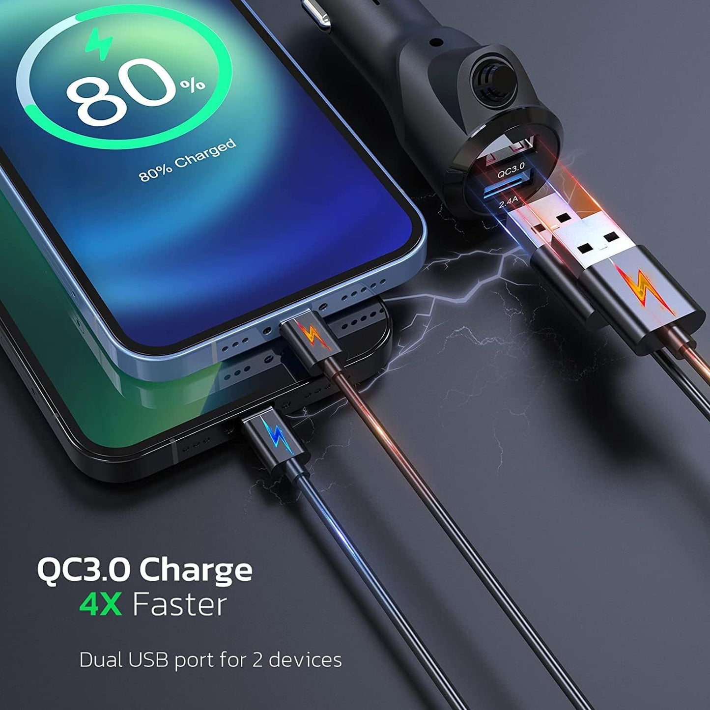 Nulaxy Bluetooth FM Transmitter for Car, Wireless Car Bluetooth Adapter with Big Color Screen, Support QC3.0 Fast Charging, Hands-Free Call, MP3 Music Player BASS&TRE Booster, TF Card AUX-KM28 Grey