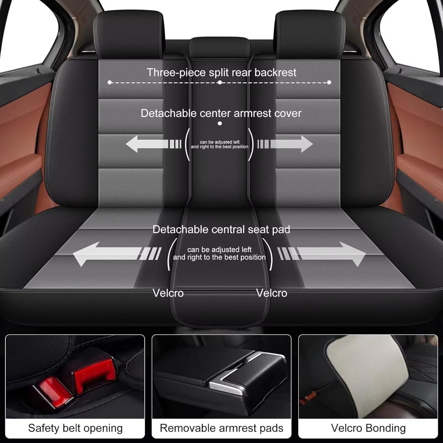YORKNEIC Leather Car Seat Covers Fit for Hyundai Kona 2018-2025: 5 Seats Full Set Seat Covers - Waterproof Auto Seat Protector Compatible Airbag (Black&Grey)