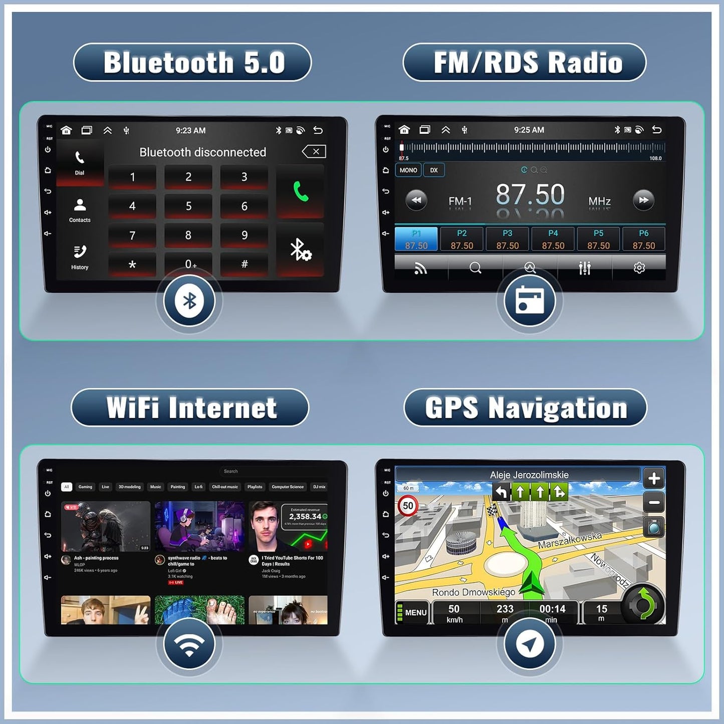 UNITOPSCI 4G+64G 8Core Android 13 Car Stereo for Hyundai Tucson 2015-2018 Wireless Apple CarPlay Android Auto 9” Touchscreen Bluetooth 5.0 GPS Navi DSP Mirror Link WiFi FM/RDS SWC+Backup Camera Mic