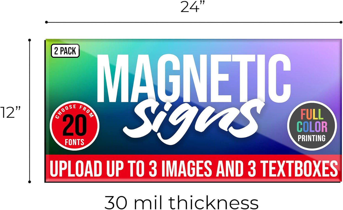 2 Pack, Personalized Magnetic Signs for Vehicles, Custom Car Magnets for Businesses, Customized Full Color Magnetic Truck Signs, 12x24 Car Magnet Signs (Design C)