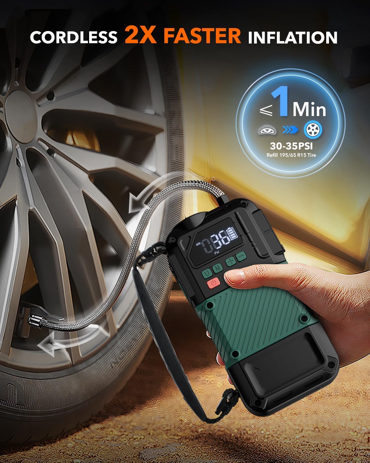 Portable Car Jump Starter with Air Compressor - 3000A/150PSI, 12V Portable Jump Box for 5.0L Diesel & 8.0L Gas, Compact Battery Jump Pack, Extended Smart Jumper Cables, USB Outputs, and Lights