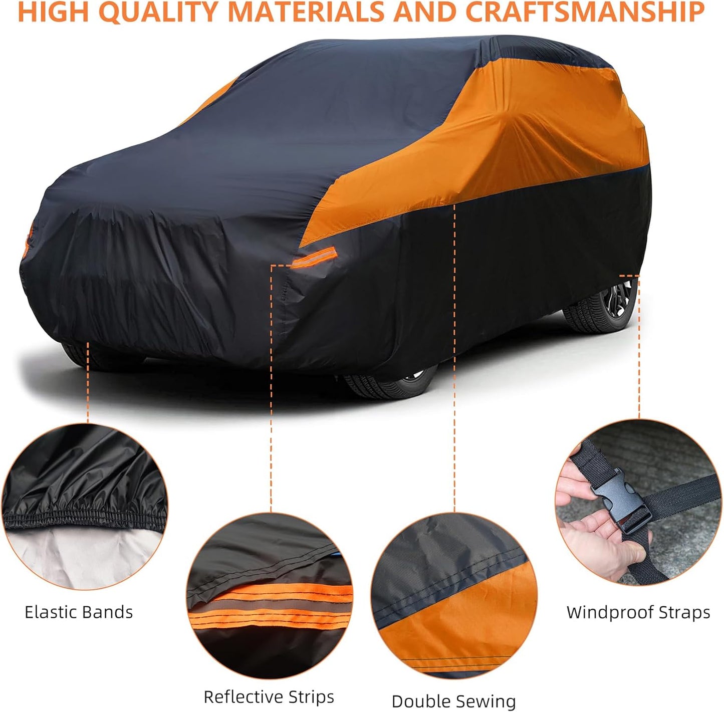 SUV Car Cover Waterproof All Weather,Cover Full Exterior Cover Windproof Outdoor Full Car Cover UV/Snow/Hail/Dust Protection Fit SUV Jeep-Length 182" to 190"