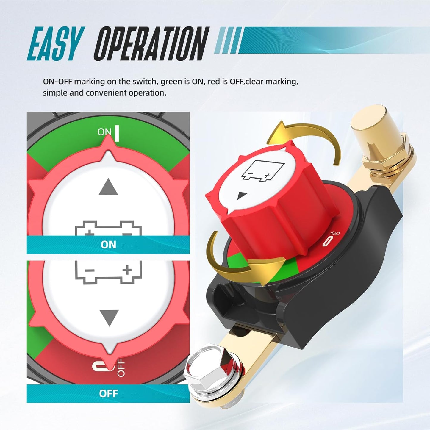 Battery Disconnect Switch, Hilictokt Top Post to Side Post Battery Switch 275A 12-48V Heavy-Duty Battery Disconnect Switch Battery Cut Off Switch for Car Vehicle RV and Boat (On/Off)