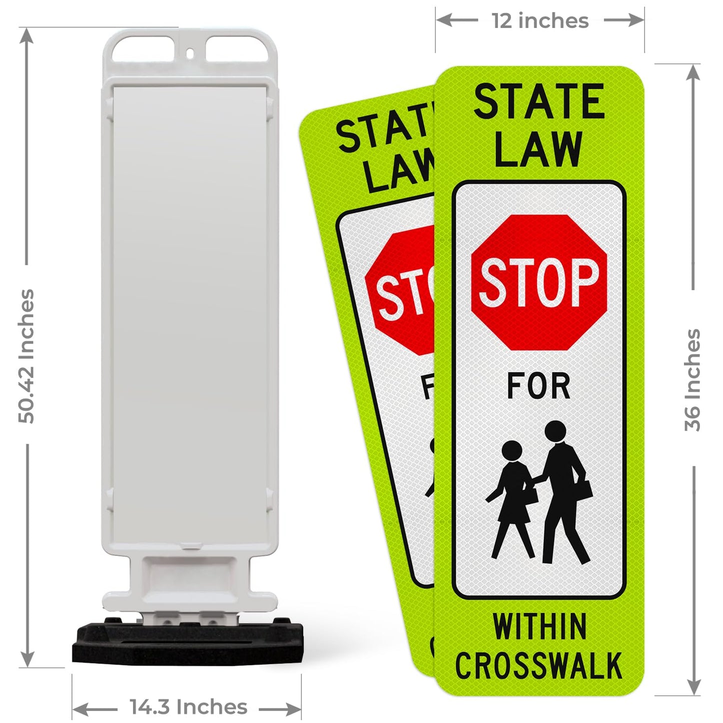 State Law Stop for Pedestrian in Crosswalk MUTCD R1-6a Sign, Double Sided 3M Engineer Grade Reflective, Portable Rubber Base, Impact Resistant Plastic Frame