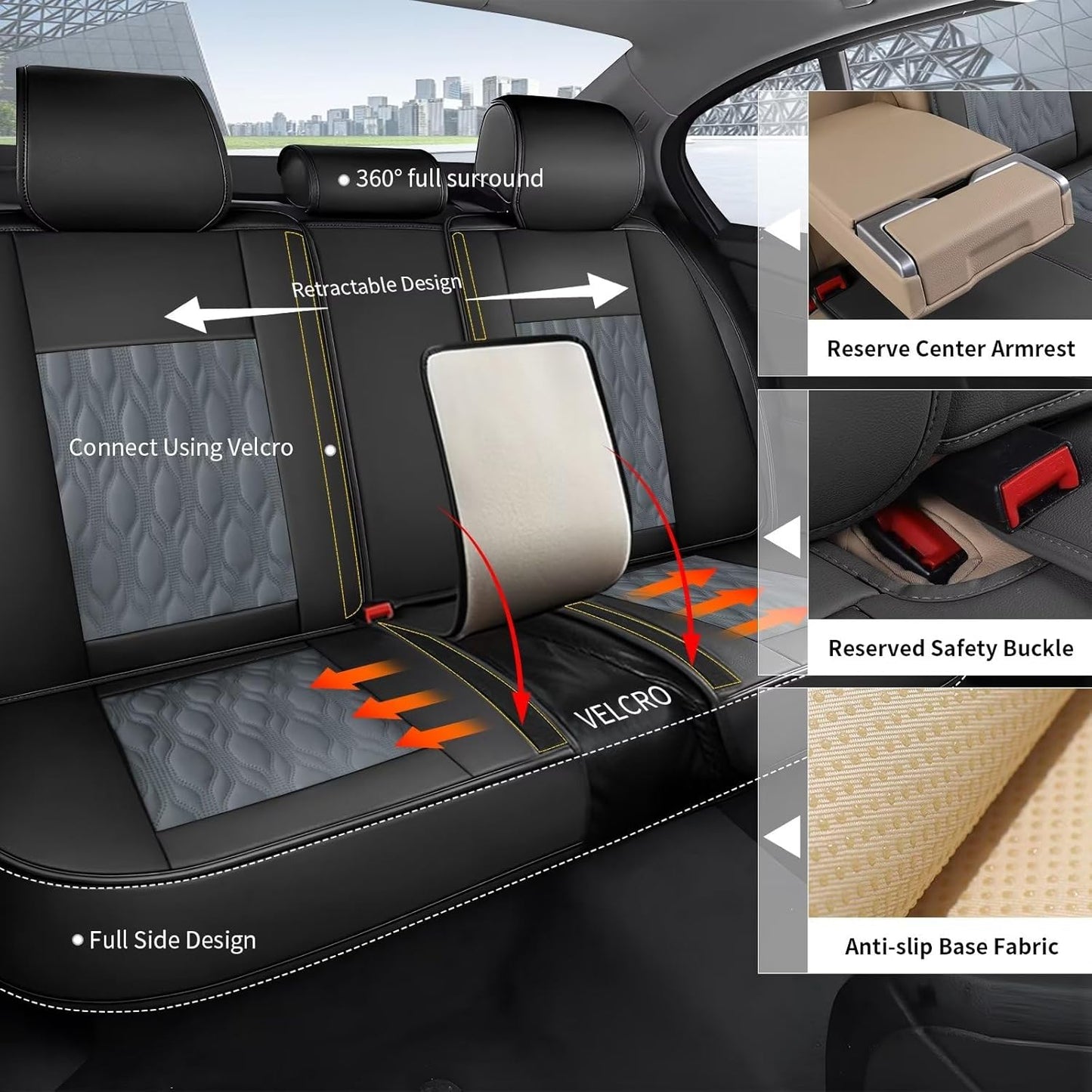 Leather Seat Covers for Car Fit for Toyota Camry 2012-2025 Full Set Car Seat Covers Waterproof Non-Slip Automotive Seat Cushion Protectors (5 Seats,Black&Grey)