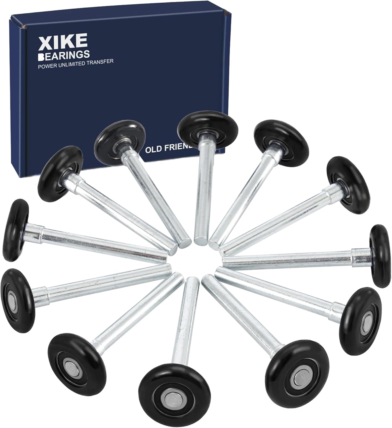XiKe 12 Pack Black 2" Nylon Garage Door Roller 4" Stem, Quiet/Durable and High Load, Use 6200-2RS Double Seals Precision Bearings.
