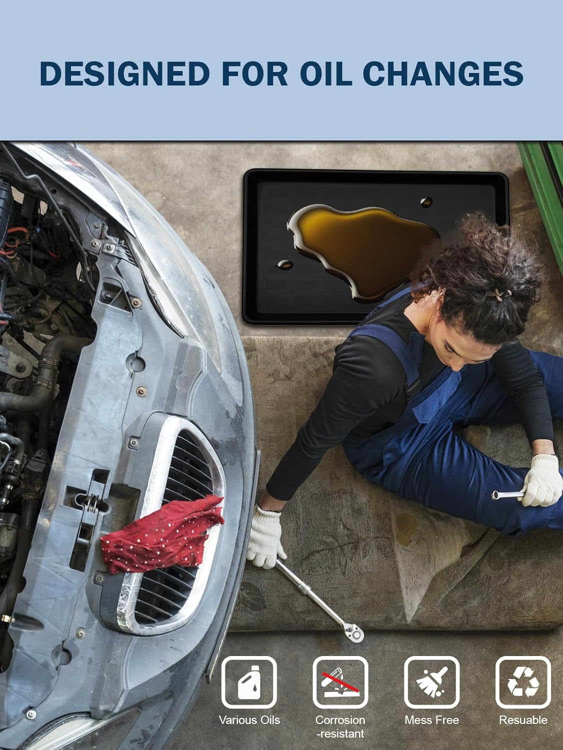 3Pack Extra Large Oil Drip Pan 35.4 x 24 x1.4 Inches Oil Change Drip Tray for Under Car Plastic Tray Auto Oil Catch Pan for Transmission Garage Automotive Driveway to Keep Floor Clean