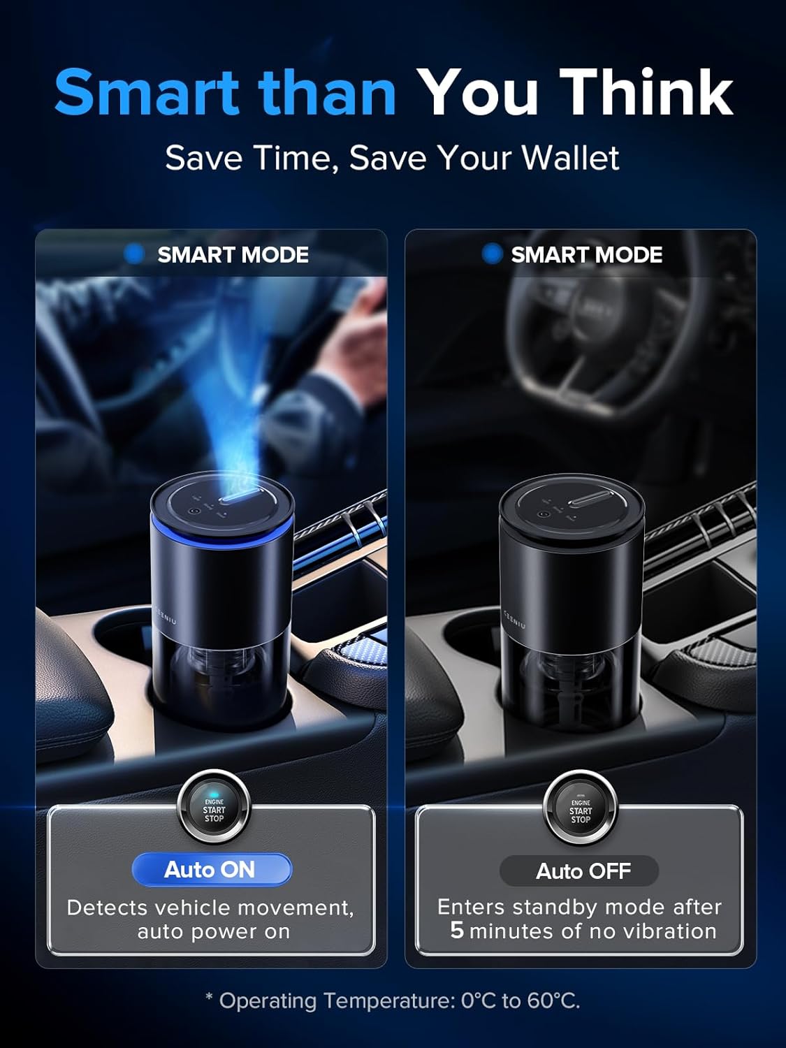 Ceeniu Smart Car Air Freshener, Enlarged Spray Nozzle, Advanced Ultrasonic Diffuser CF12 Pro, Auto On/Off, Adjustable Mode, 60-Day Powerful Battery, Ambient Light, Luxury Cologne Scent, Lasts 4 Months