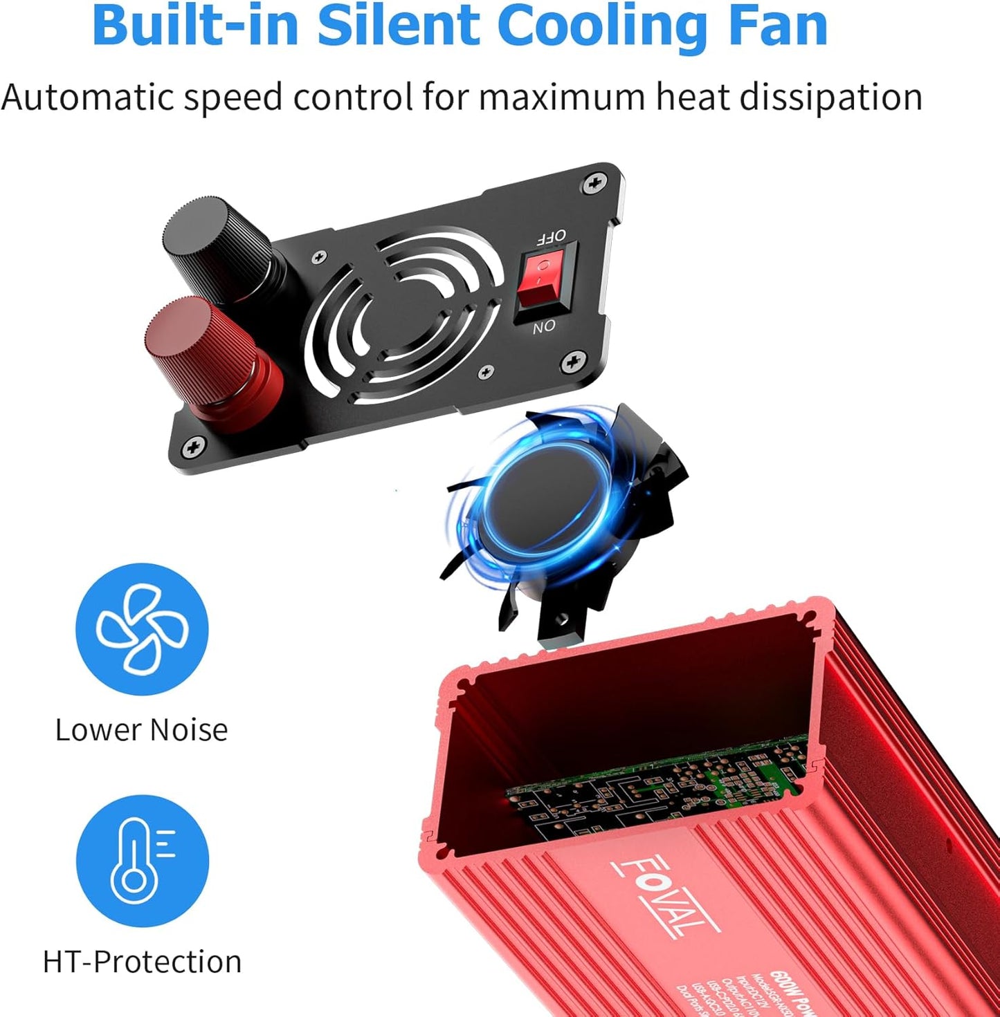 FOVAL 600W Power Inverter 12V DC to 110V AC Car Plug Adapter Outlet Converter with [65W PD USB-C] & [18W QC USB-A] Fast Charging Ports and 2 AC Outlets Car Power Inverter for Laptop Computer