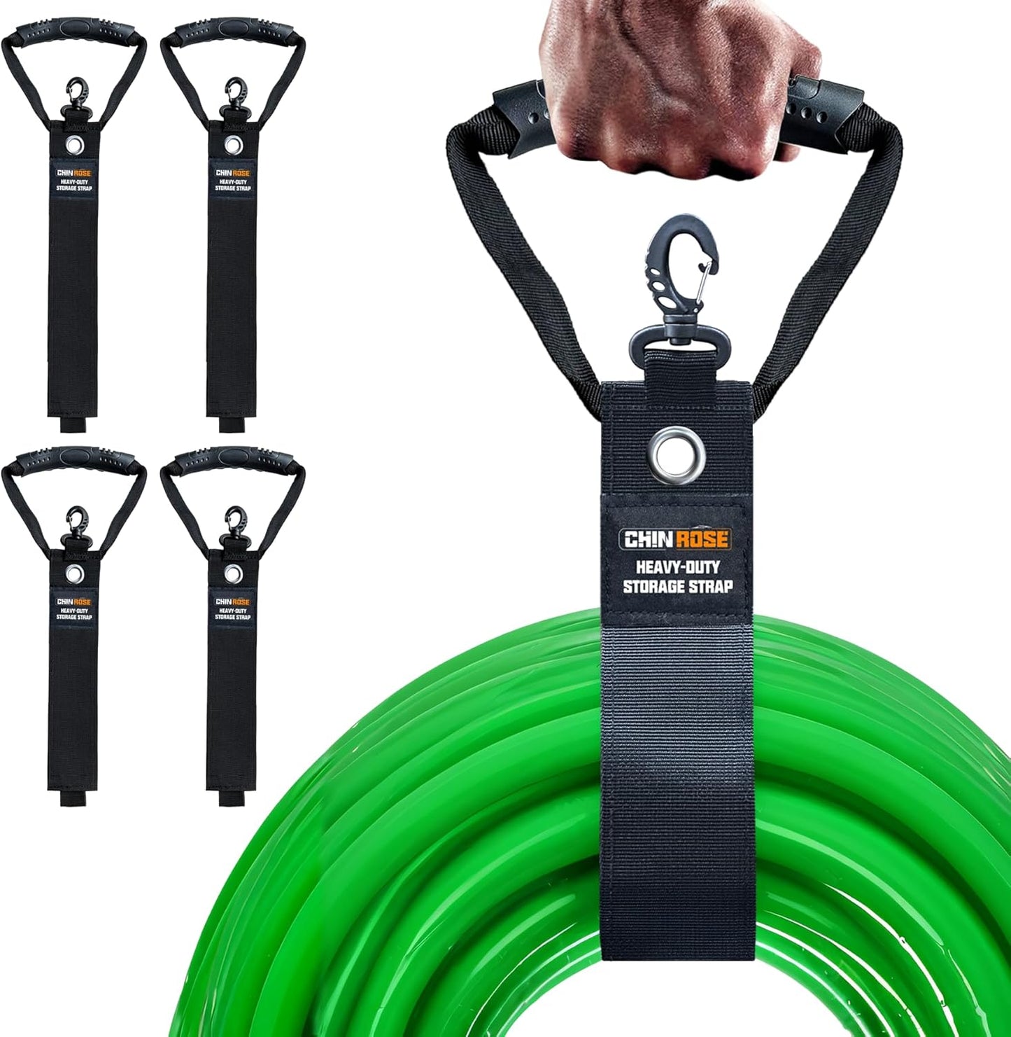 Extension Cord Holder Organizer 3 in 1 Multifunction, 4 PCS Heavy Duty Storage Straps with Carrying Handle and Grommet Fit Extension Cords, Cables, Ropes, Garden Water Hoses Carrying and Hanging