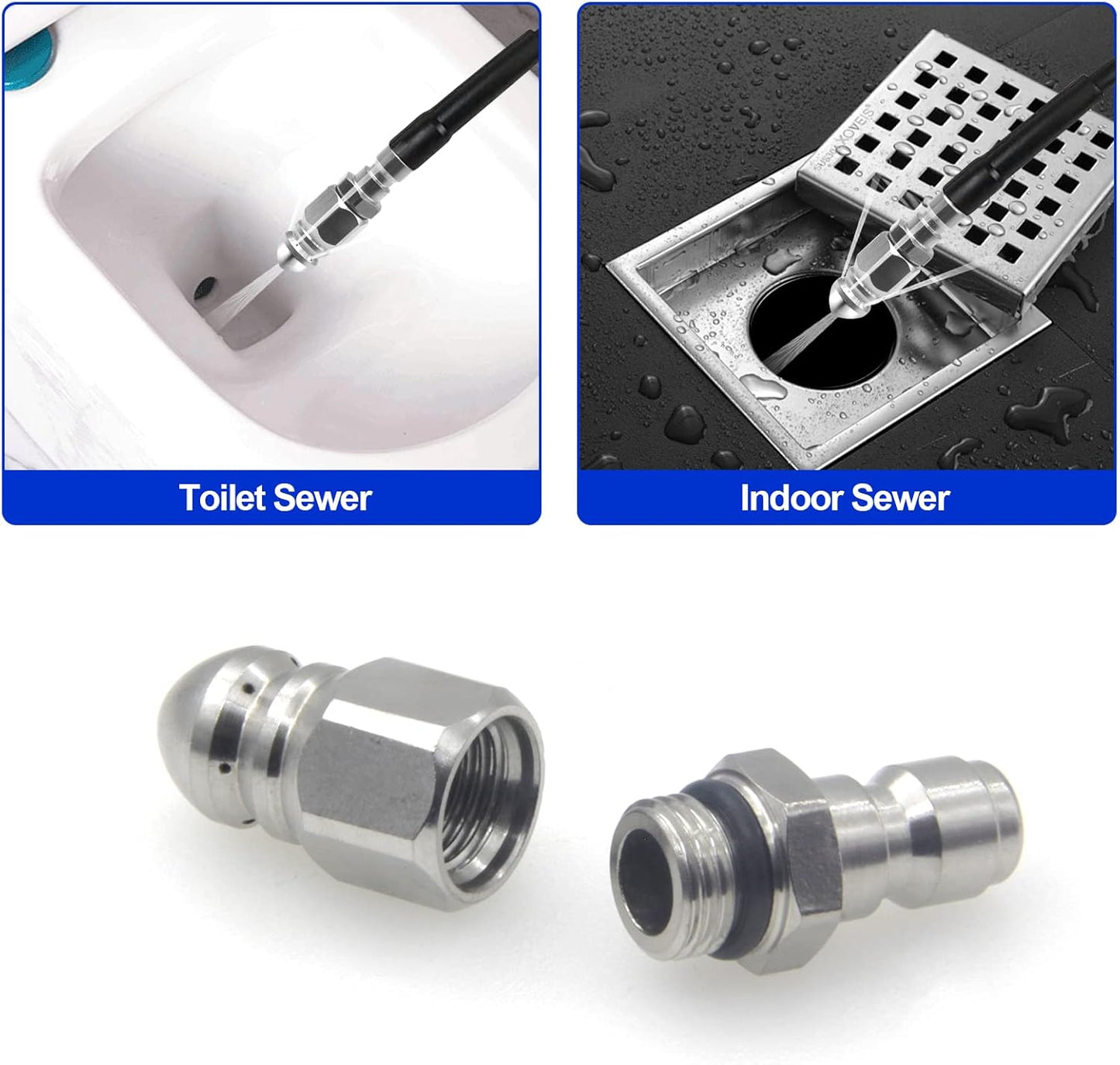 Pressure Washer Sewer Jetter Nozzle with Stainless Steel, Mini Compact Durable Sewer Jet Nozzle,Pressure Drain Jetter Hose Nozzle,1/4'' Quickly Connector, 5000 PSI (1 set)