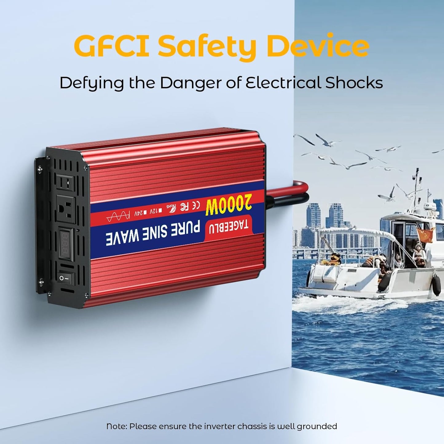 2000W Pure Sine Wave Inverter, 12V DC to 110V/120V AC Power Inverter for RV、Microwave、Off Grid、Truck、Refrigerator、with 2 AC outlets and LCD Display