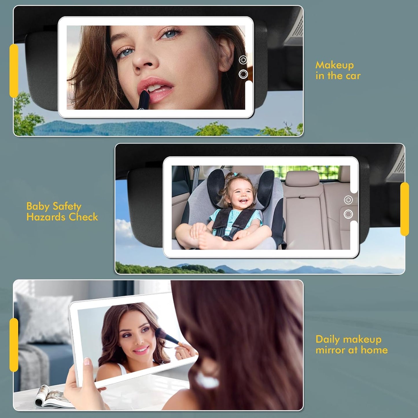 Car Sun Visor Vanity Mirror,Dimmable Makeup Mirror for Car Visor,Rechargeable Led Light with 3 Modes,White