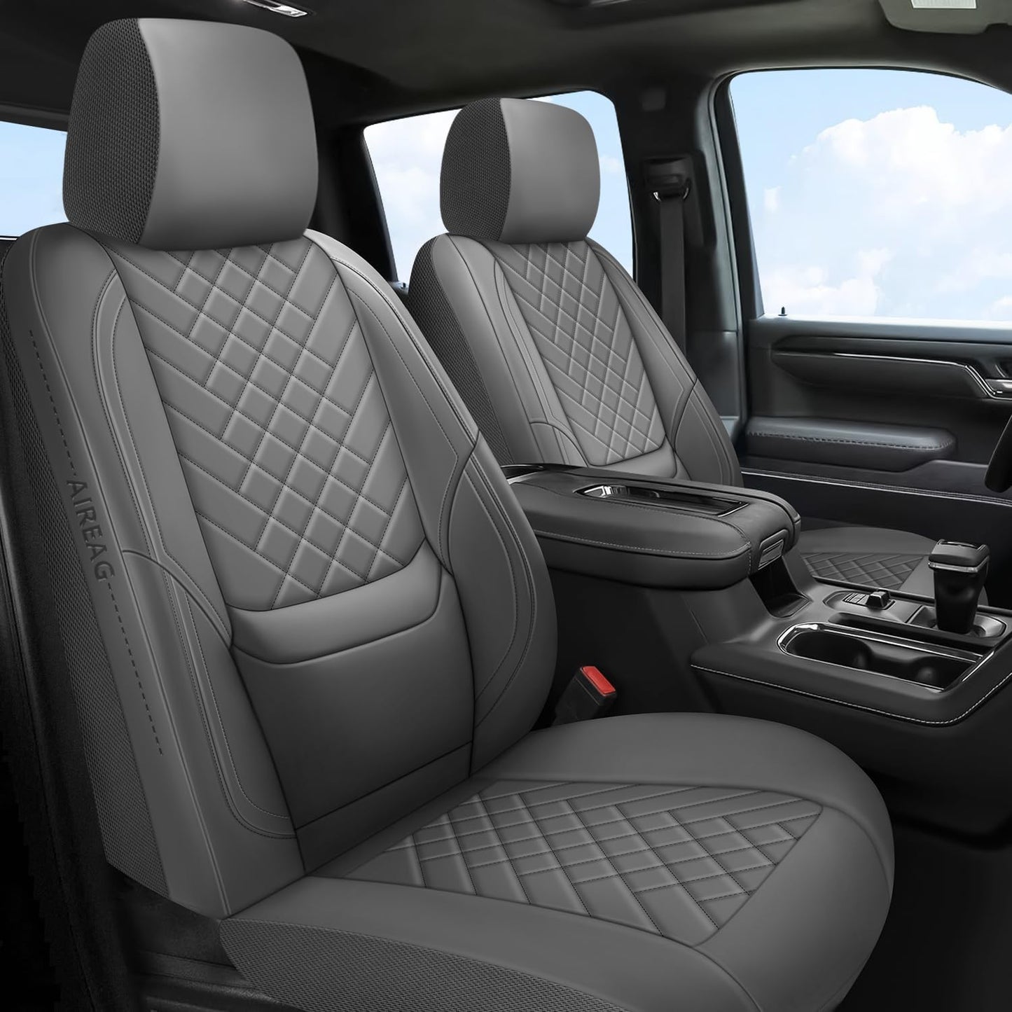 BABYBLU Chevy Chevrolet Silverado GMC Sierra Car Seat Covers Fit 2007-2023 2024 2025 1500/2500HD/3500HD (Grey, Full Set)