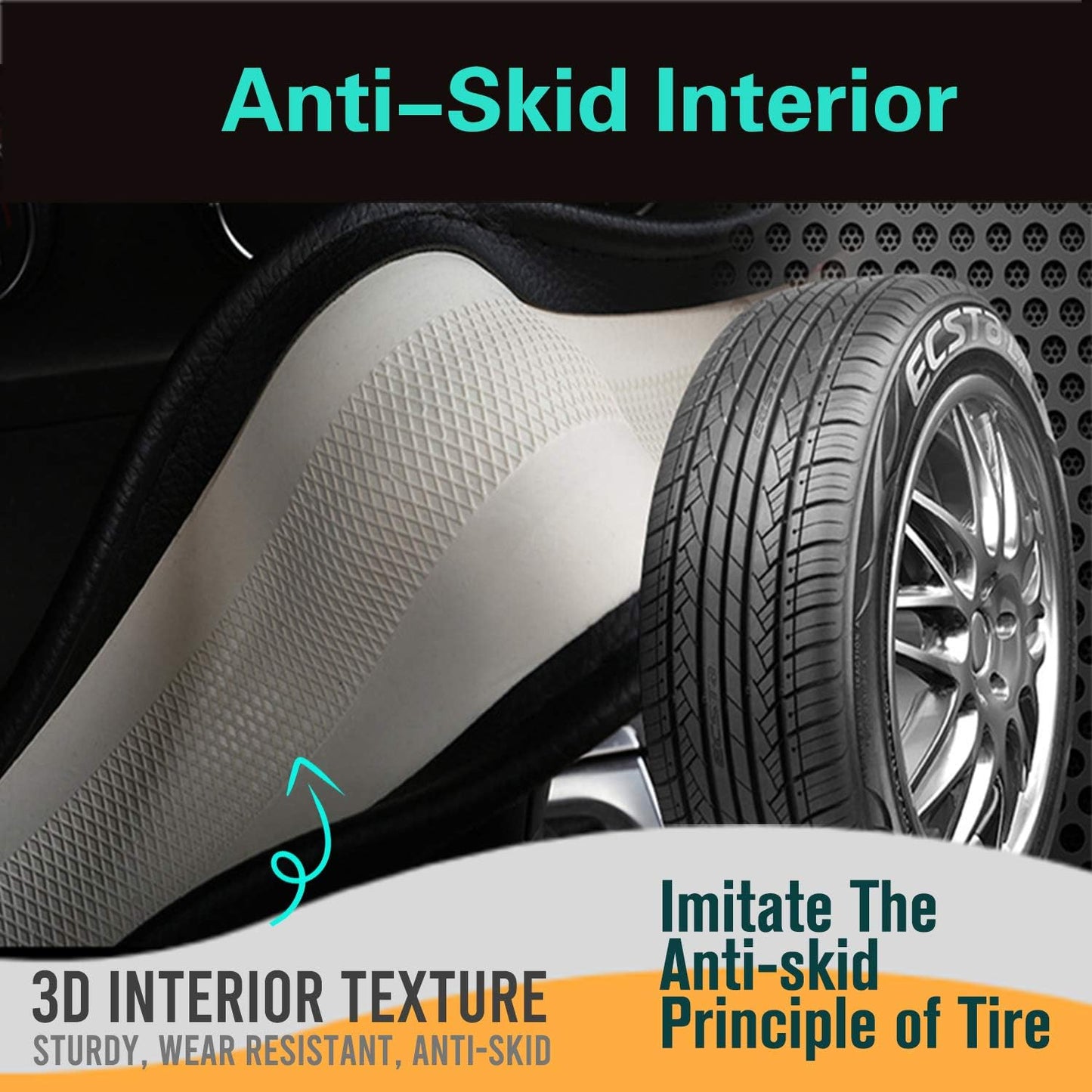 PINCTROT D Shaped 14 Inch Small Sized Steering Wheel Cover Great Grip with 3D Honeycomb Anti-Slip Design, Flat Bottom 14 Inch (Black/Red Stitch)