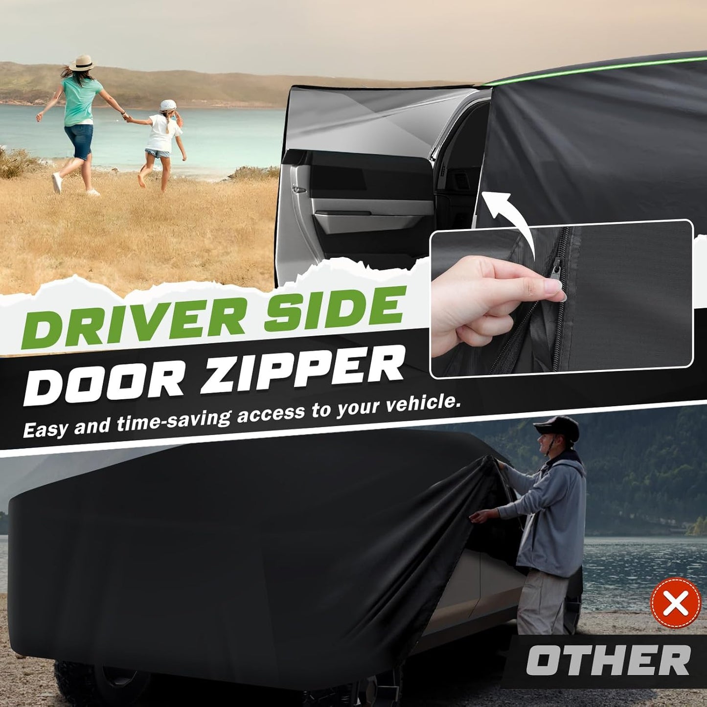 Mixsuper Liner Car Cover for Tesla Cybertruck 2024-2026, 7 Layers Waterproof Car Cover Accessories for Cybertruck with Zipper Door, Windproof Straps, Reflective Strips, Anti-UV, All Weather