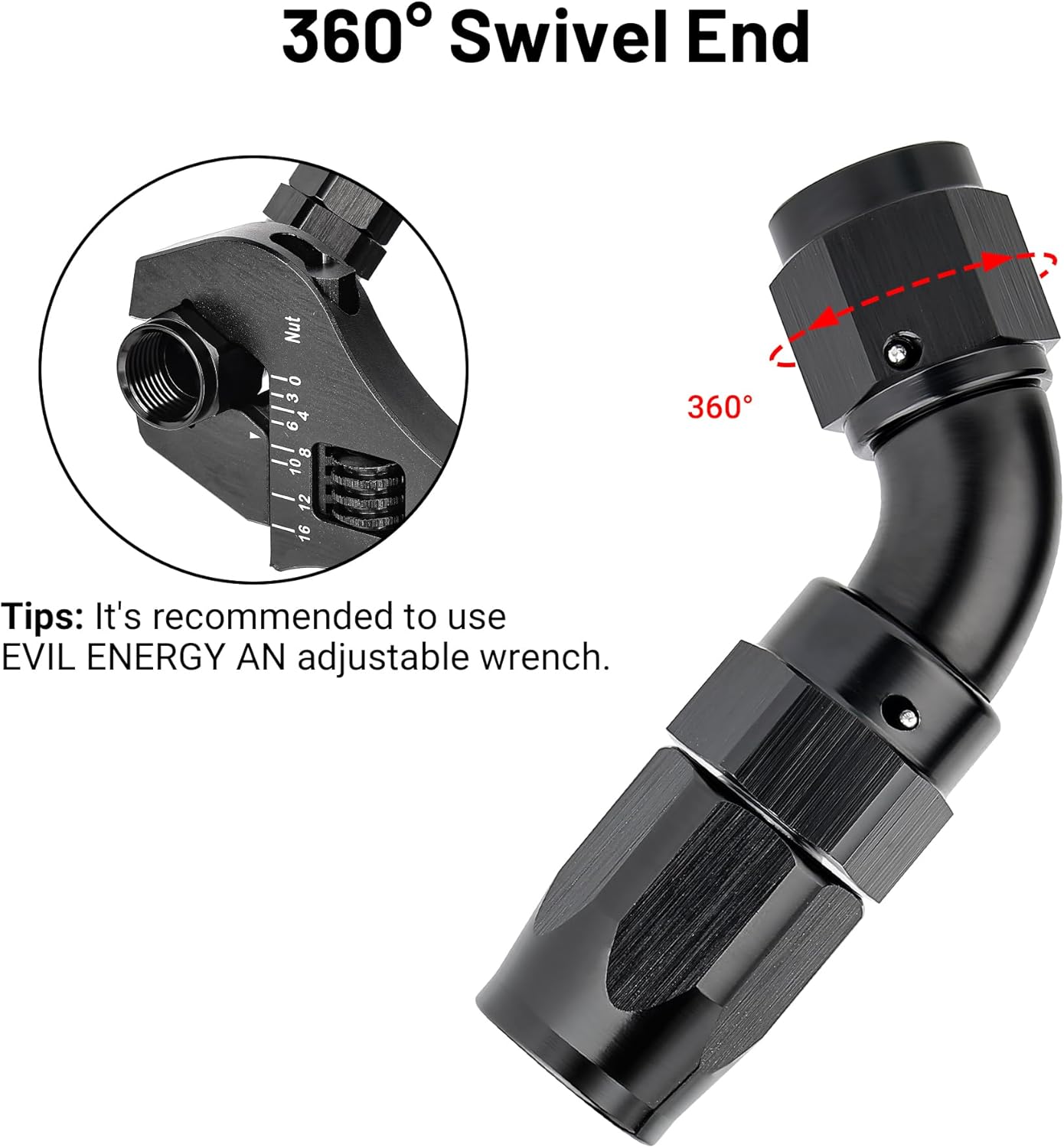 EVIL ENERGY 4AN 60 Degree One Piece Full Flow Hose End Fitting Swivel For CPE Braided Hose