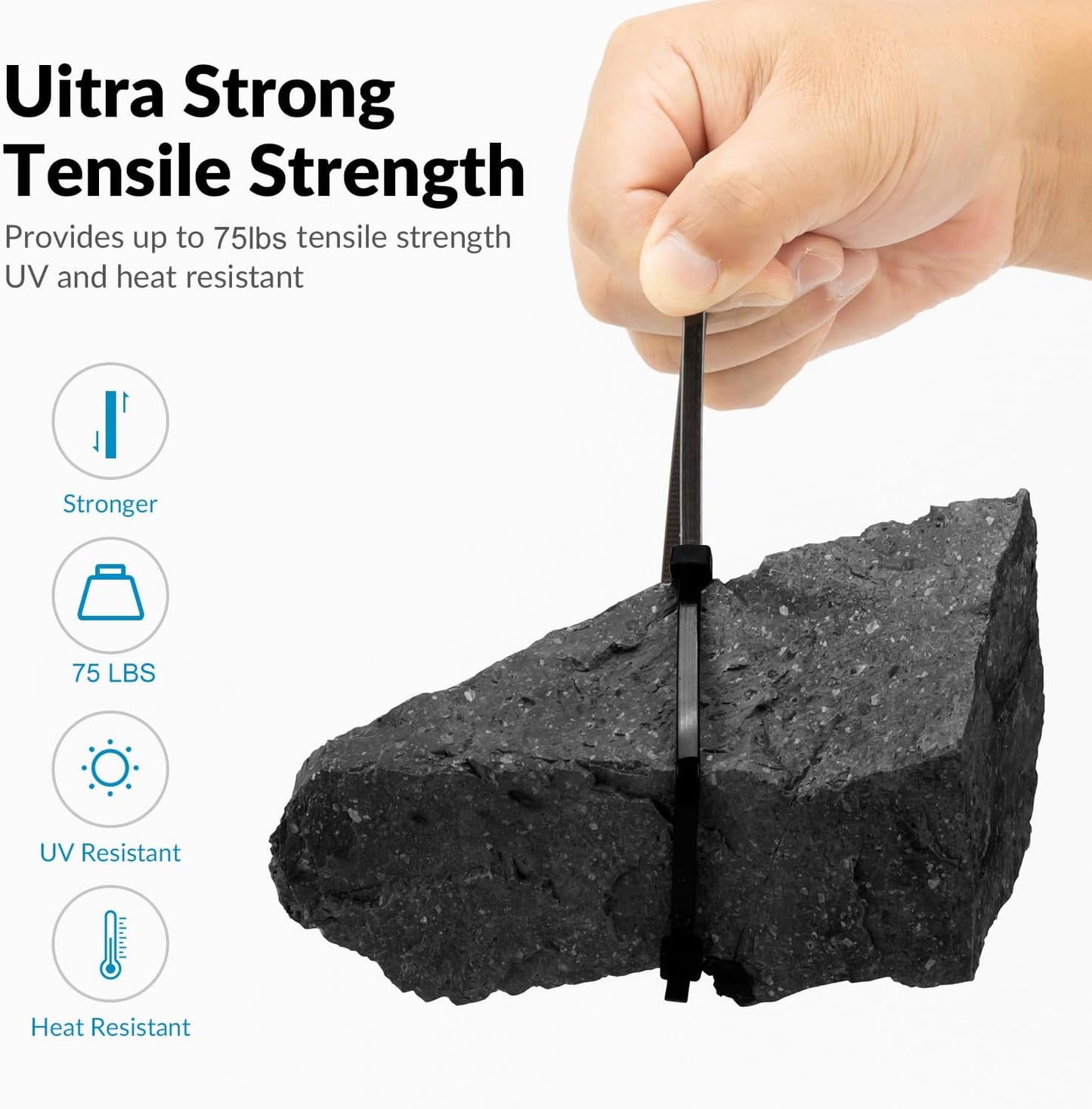 XINGO 12 Inch White Zip Ties 200 PCS, 75 LBS Ultra Strong Tensile Strength, UV Resistant Cable Ties, Self-locking Plastic Ties for Indoor and Outdoor Use