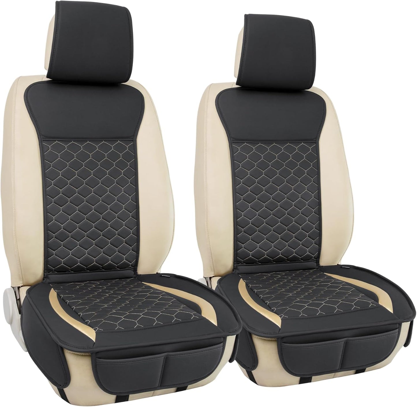 Elantrip 2PCs Front Car Seat Covers Leather Car Seat Protector Universal fit for Most Cars SUVs and Trucks Water Proof Seat Protector Black and Gold