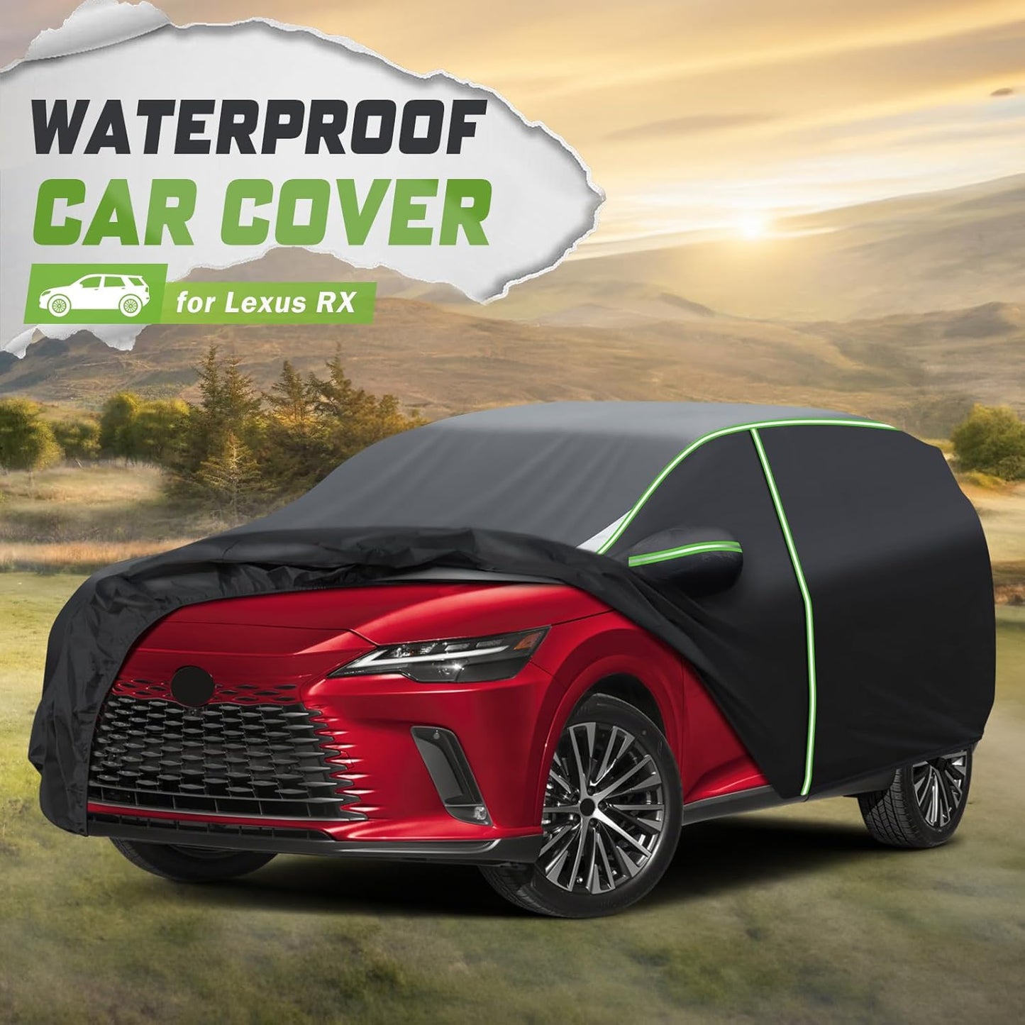 Mixsuper Liner Car Cover for Lexus RX 1999-2026 (RX330 RX350 RX400H RX450H RX500H), 7 Layers Waterproof Car Cover Accessories for RX with Zipper Door, Windproof Straps, Reflective Strips, All Weather