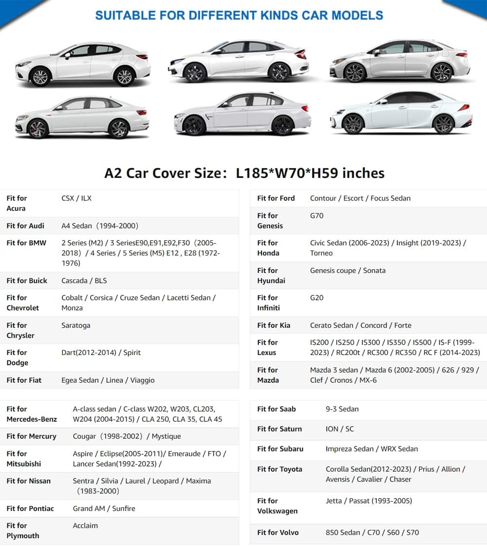 KouKou 6 Layers Car Cover Waterproof All Weather for Automobiles, Outdoor Full Exterior Covers Universal Fit BMW 3 Series 328i 330i, Toyota Corolla,Honda Civic,Chevy Cruze etc.(185 X 70 X 59 inches)