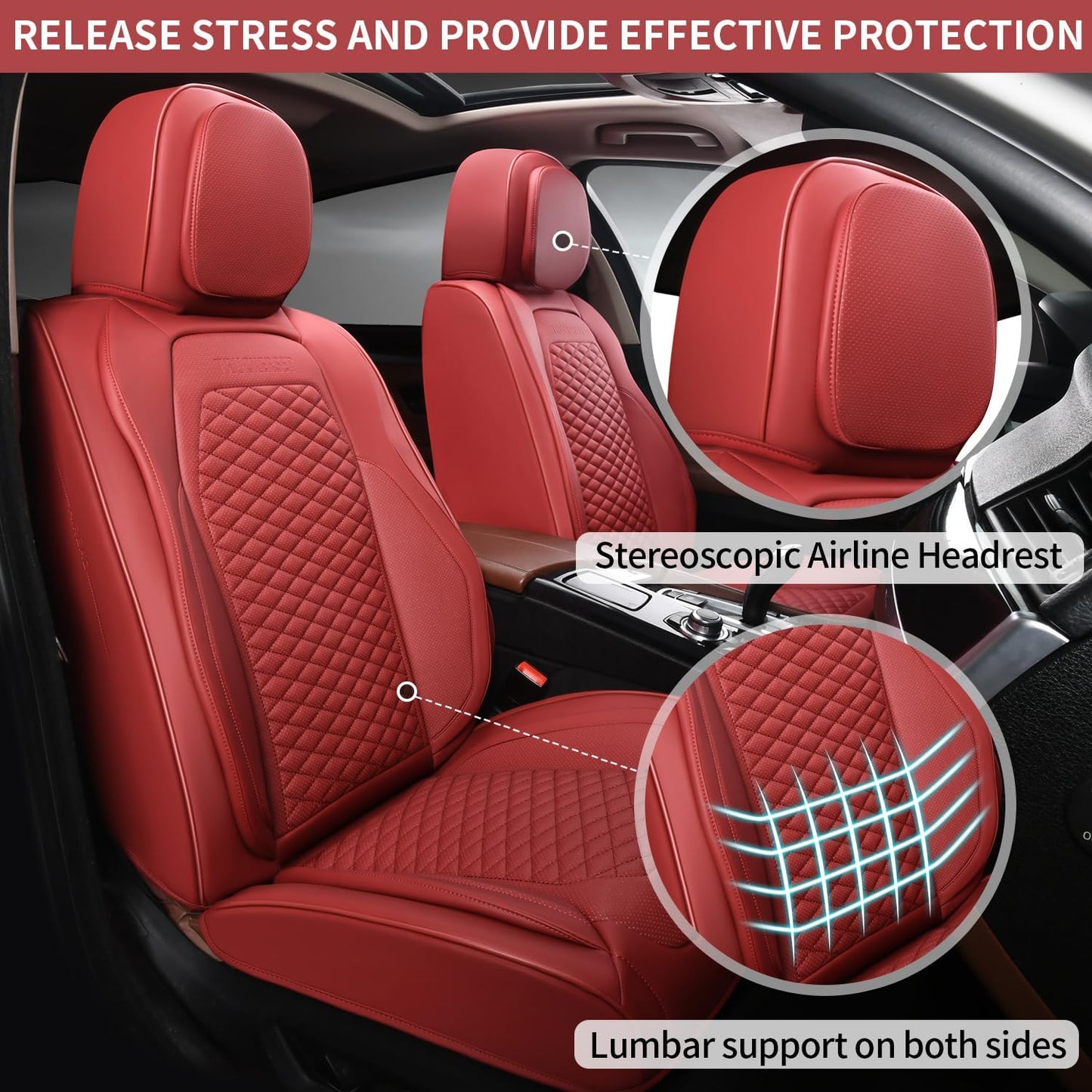 Car Seat Covers Full Set Leather Seat Covers Automotive Seat Covers Universal Car Seat Cover for Most Cars Burgundy