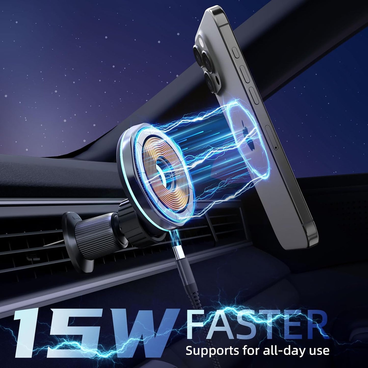 CRIENTEN for MagSafe Car Mount Charger, 15W Magnetic Wireless Car Charger & Magnetic car Phone Holder, 360° Adjustable car Vent Mount, Fast MagSafe Charger Car Accessories for iPhone 16 15 14 13 12