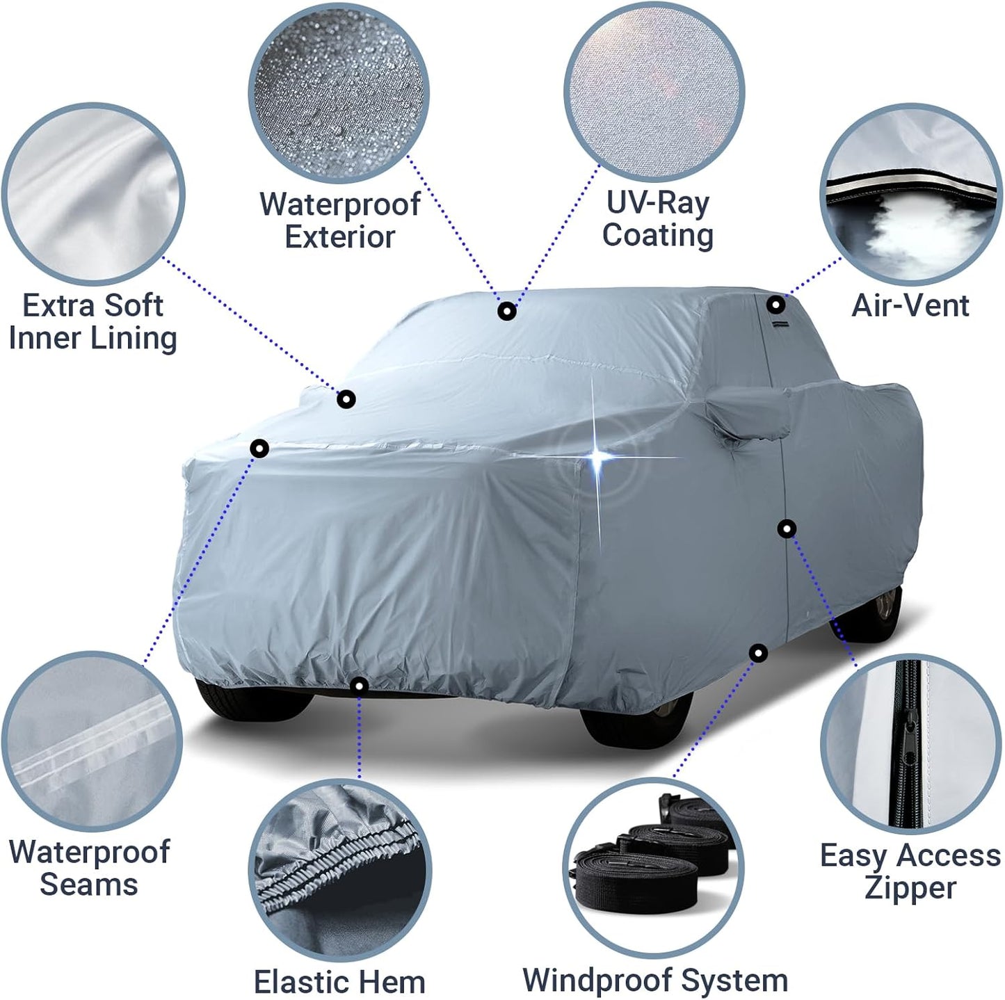 iCarCover Fits 2005-2023 Tacoma Double Cab, 6.1 ft Regular Bed Toyota Truck Cover Automobiles Form-Fit Padded Full Exterior Waterproof Automobiles Protection Covers