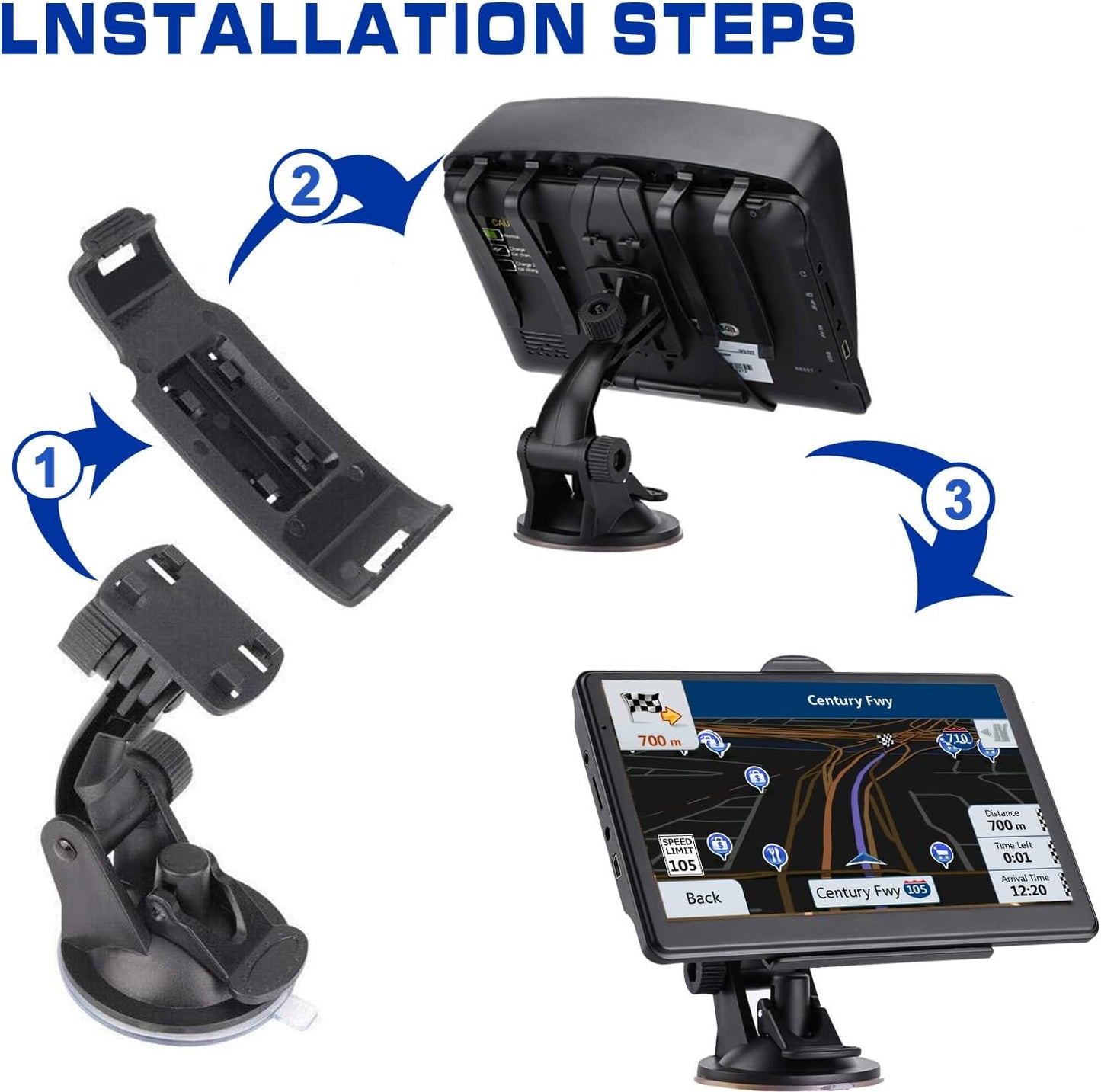 GPS Navigator for Car Truck RV, 7-inch High-Definition Touch Screen，2025 Maps (Free Lifetime Updates), Support Voice Turn Direction Guidance/Speed and Red Light Warning/Custom Truck Routing